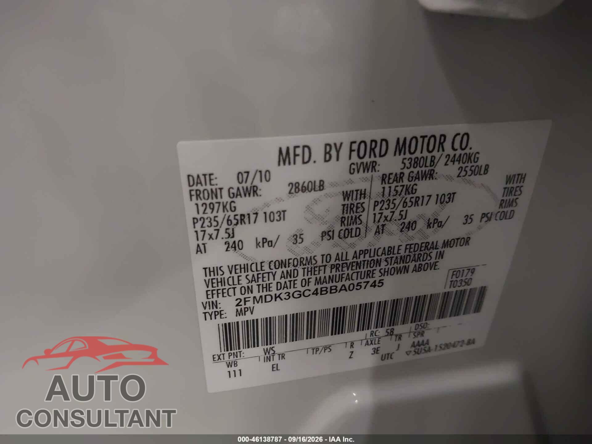 FORD EDGE 2011 - 2FMDK3GC4BBA05745
