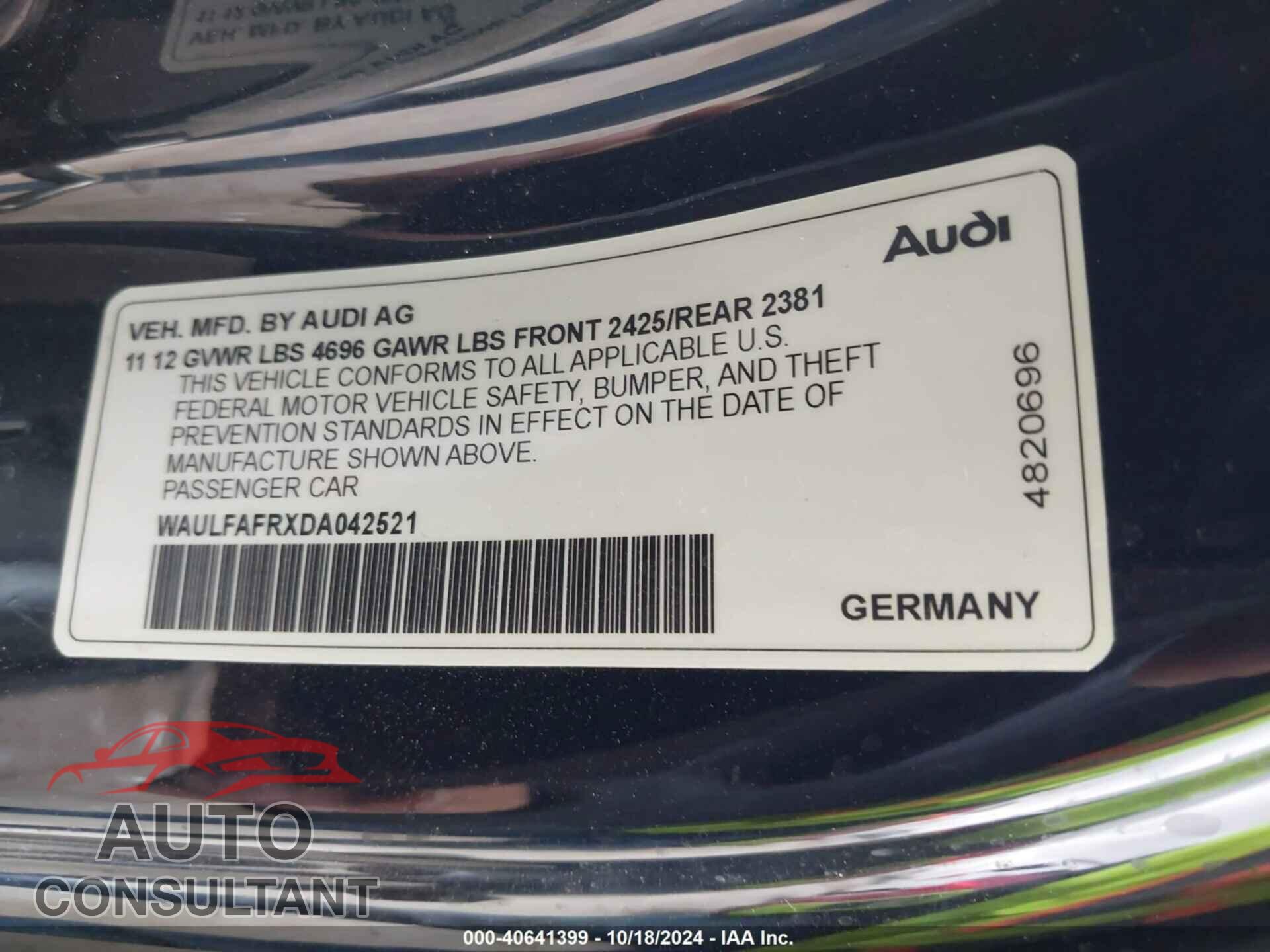 AUDI A5 2013 - WAULFAFRXDA042521