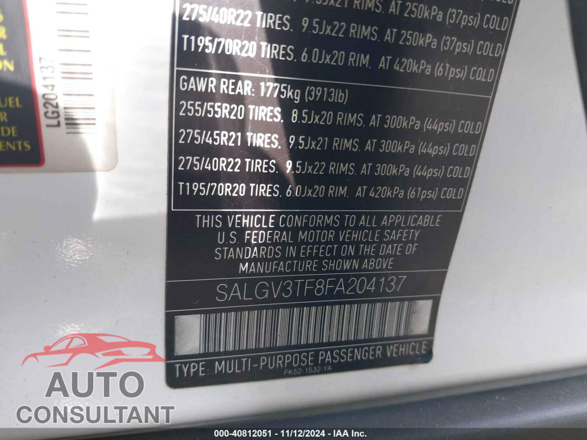 LAND ROVER RANGE ROVER 2015 - SALGV3TF8FA204137
