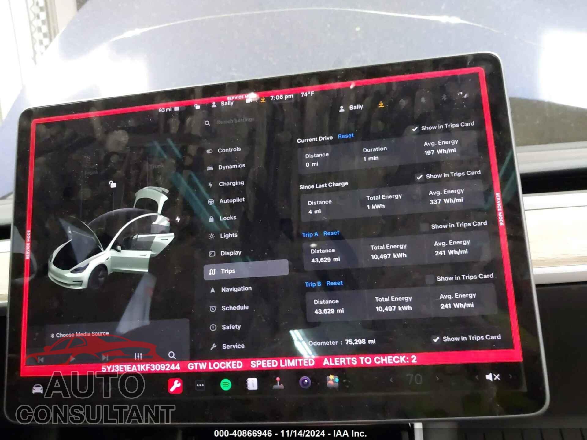 TESLA MODEL 3 2019 - 5YJ3E1EA1KF309244