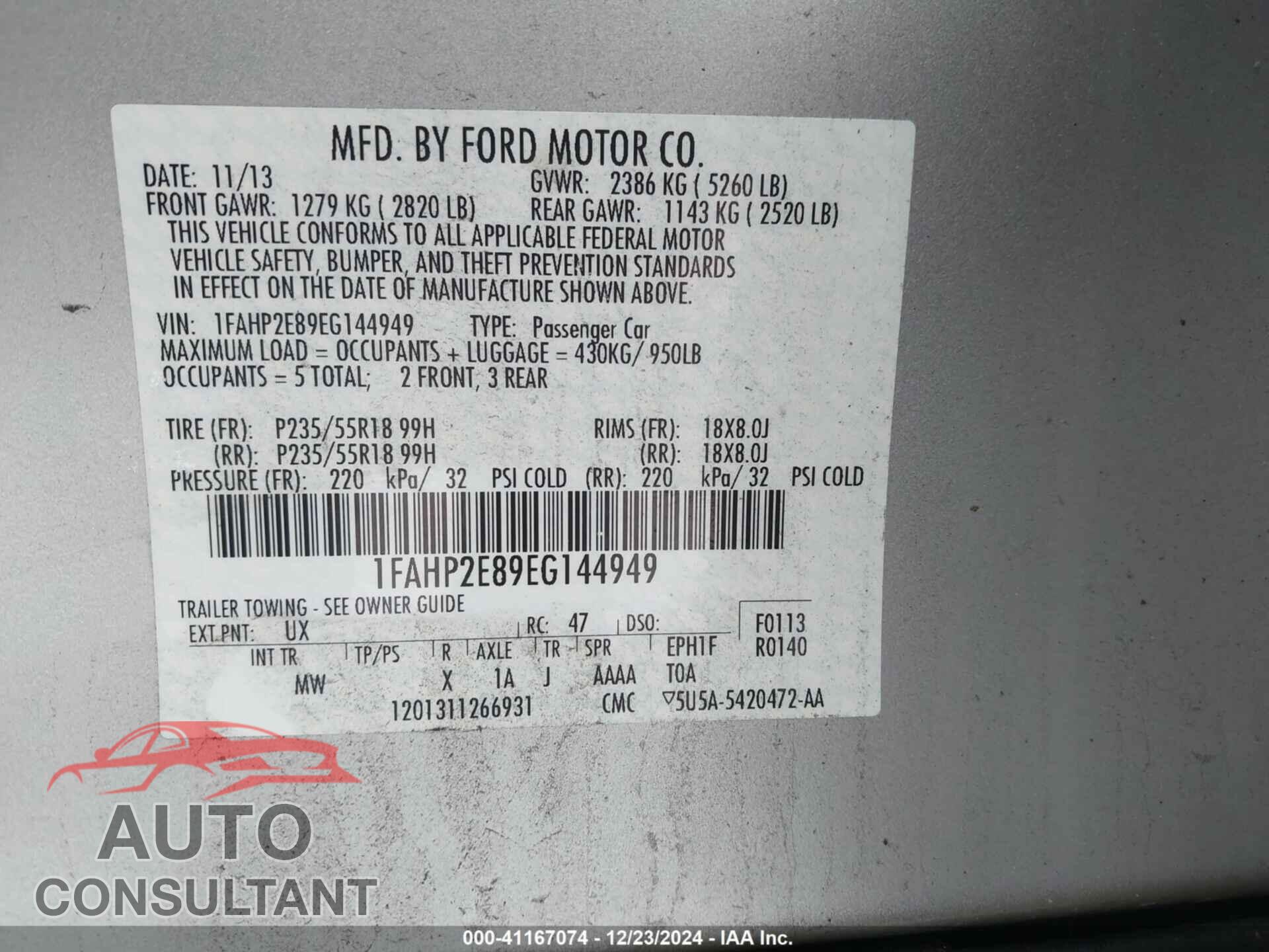 FORD TAURUS 2014 - 1FAHP2E89EG144949