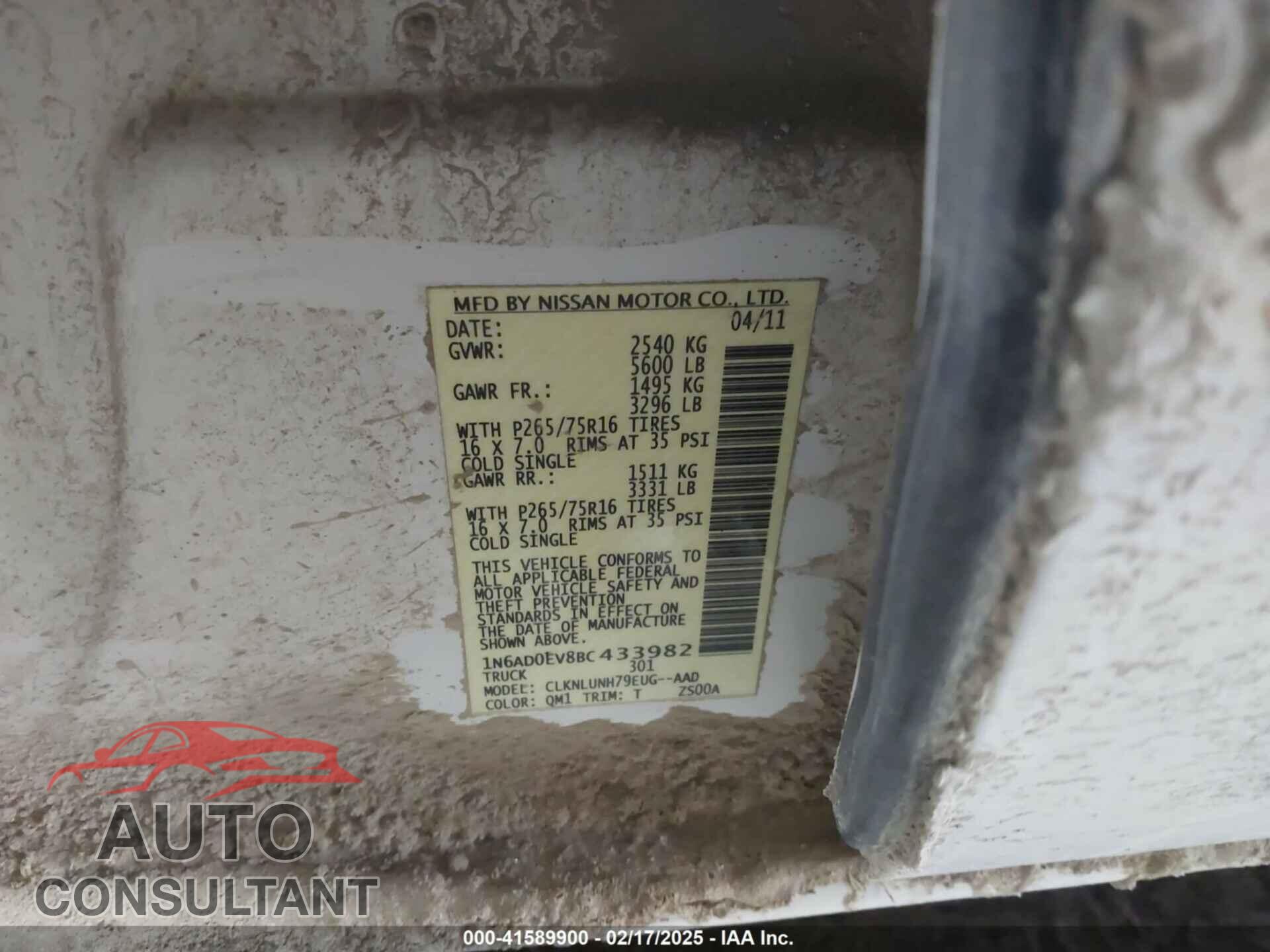 NISSAN FRONTIER 2011 - 1N6AD0EV8BC433982
