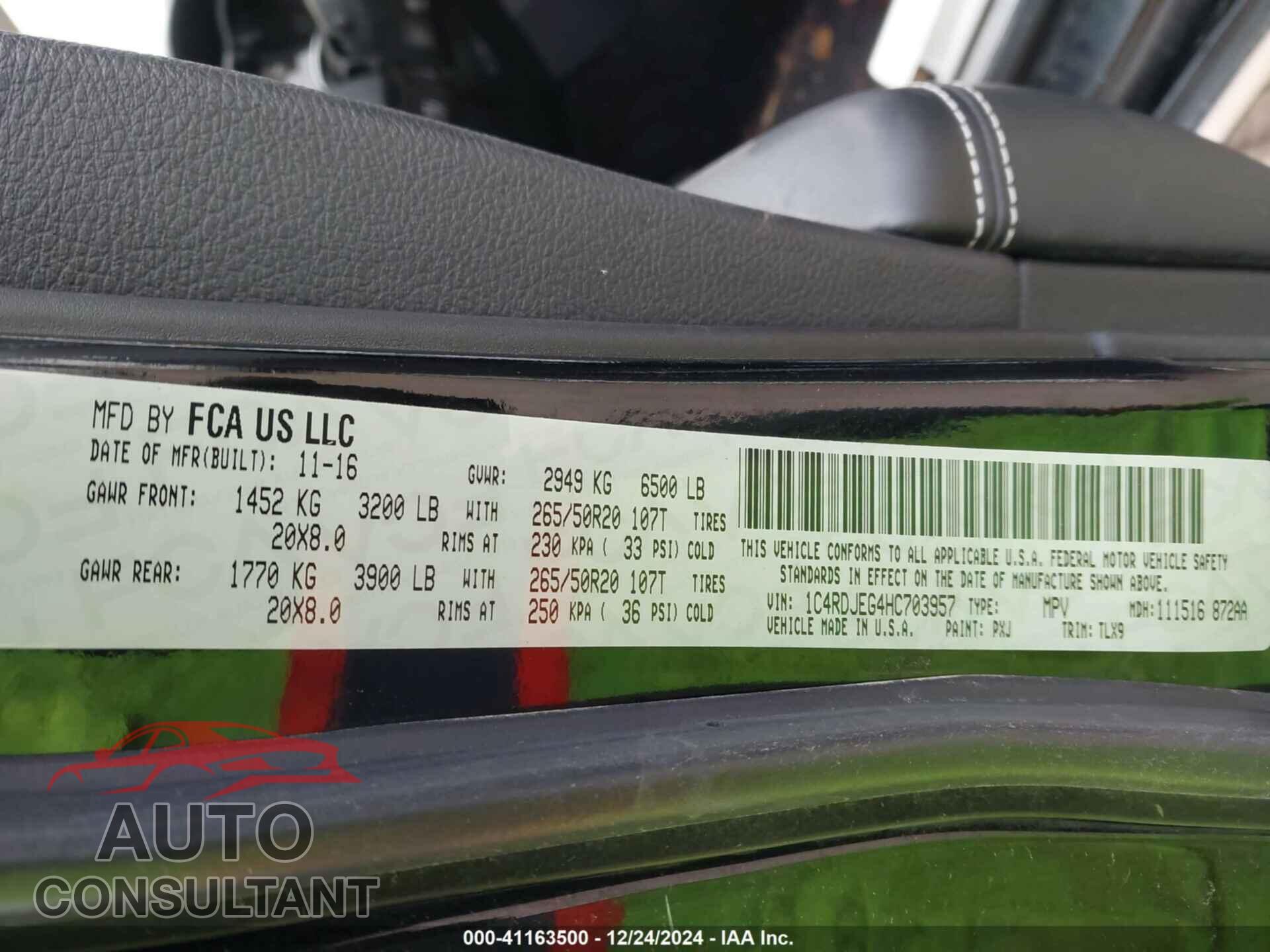 DODGE DURANGO 2017 - 1C4RDJEG4HC703957