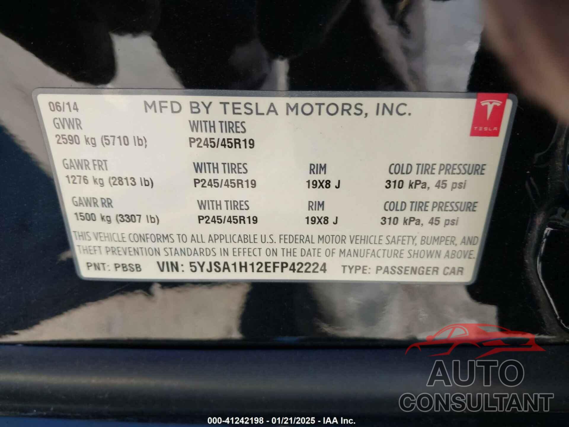 TESLA MODEL S 2014 - 5YJSA1H12EFP42224