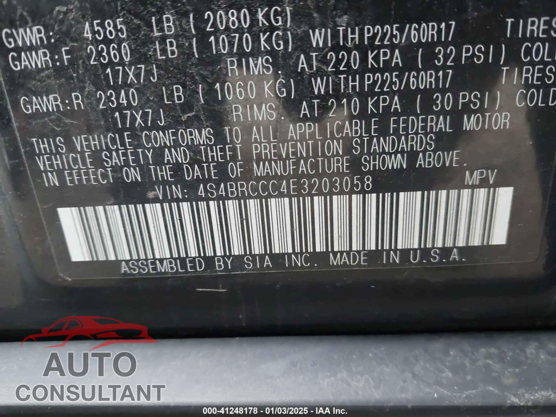 SUBARU OUTBACK 2014 - 4S4BRCCC4E3203058