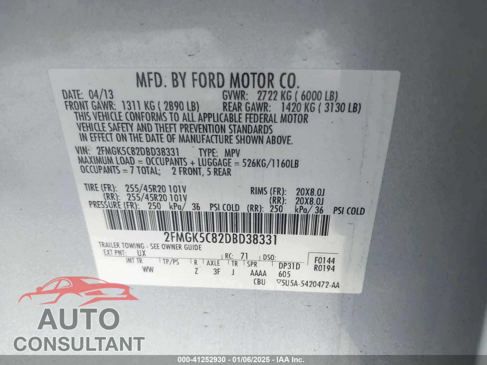 FORD FLEX 2013 - 2FMGK5C82DBD38331