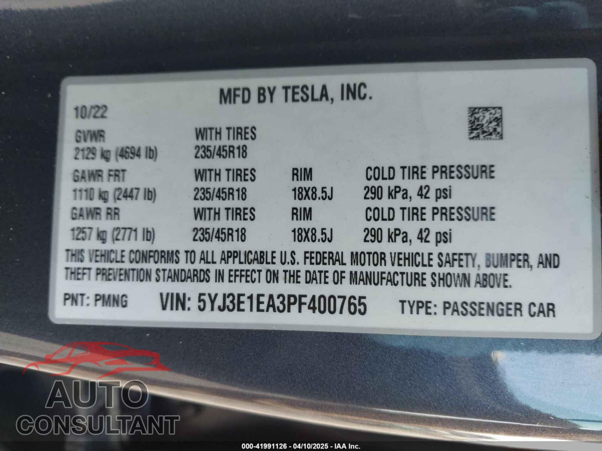 TESLA MODEL 3 2023 - 5YJ3E1EA3PF400765