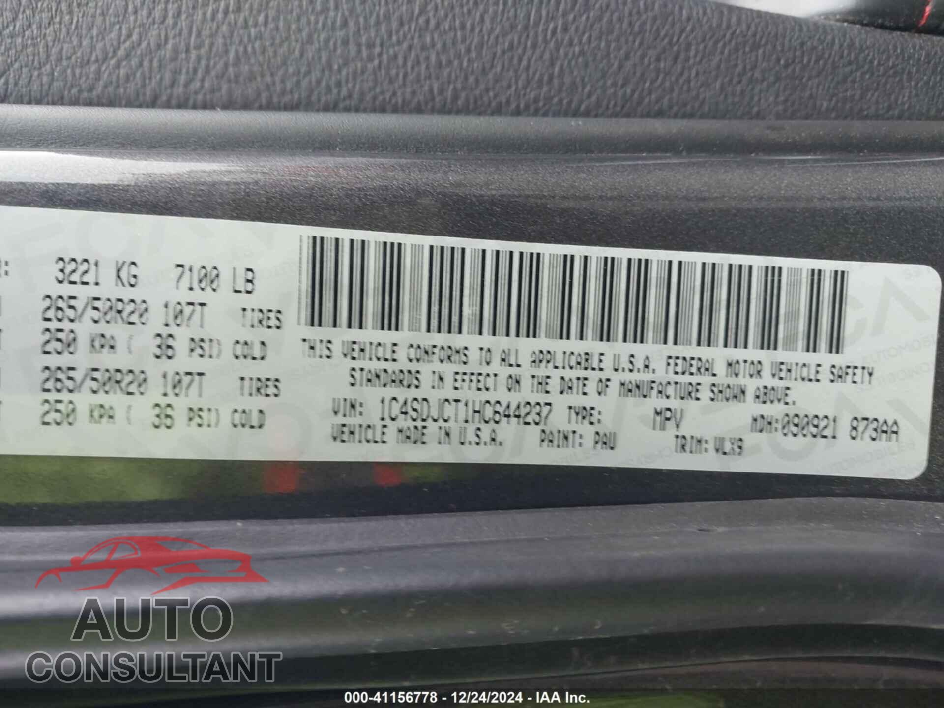 DODGE DURANGO 2017 - 1C4SDJCT1HC644237