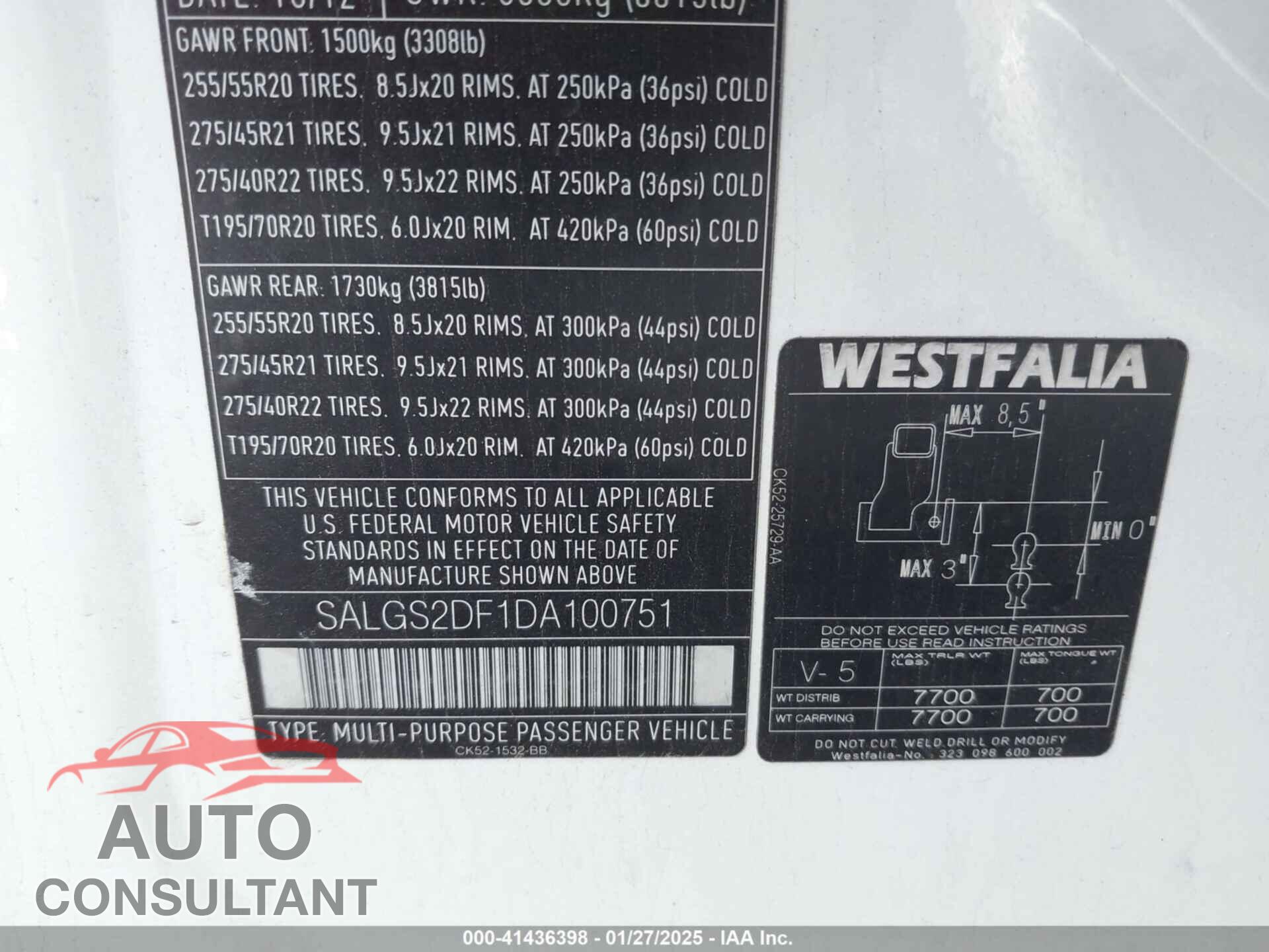LAND ROVER RANGE ROVER 2013 - SALGS2DF1DA100751