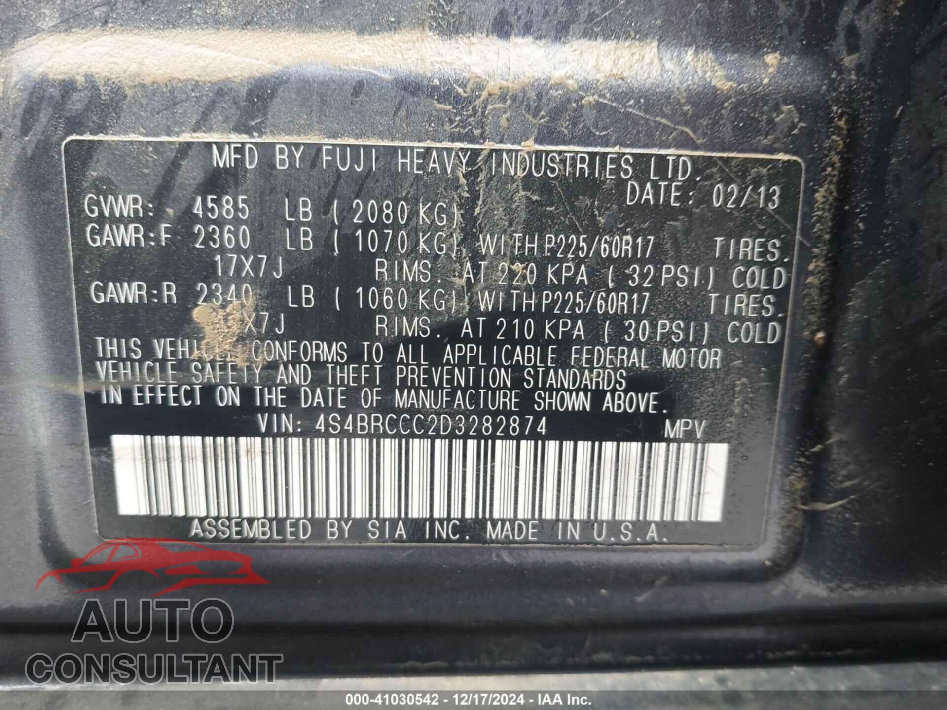 SUBARU OUTBACK 2013 - 4S4BRCCC2D3282874