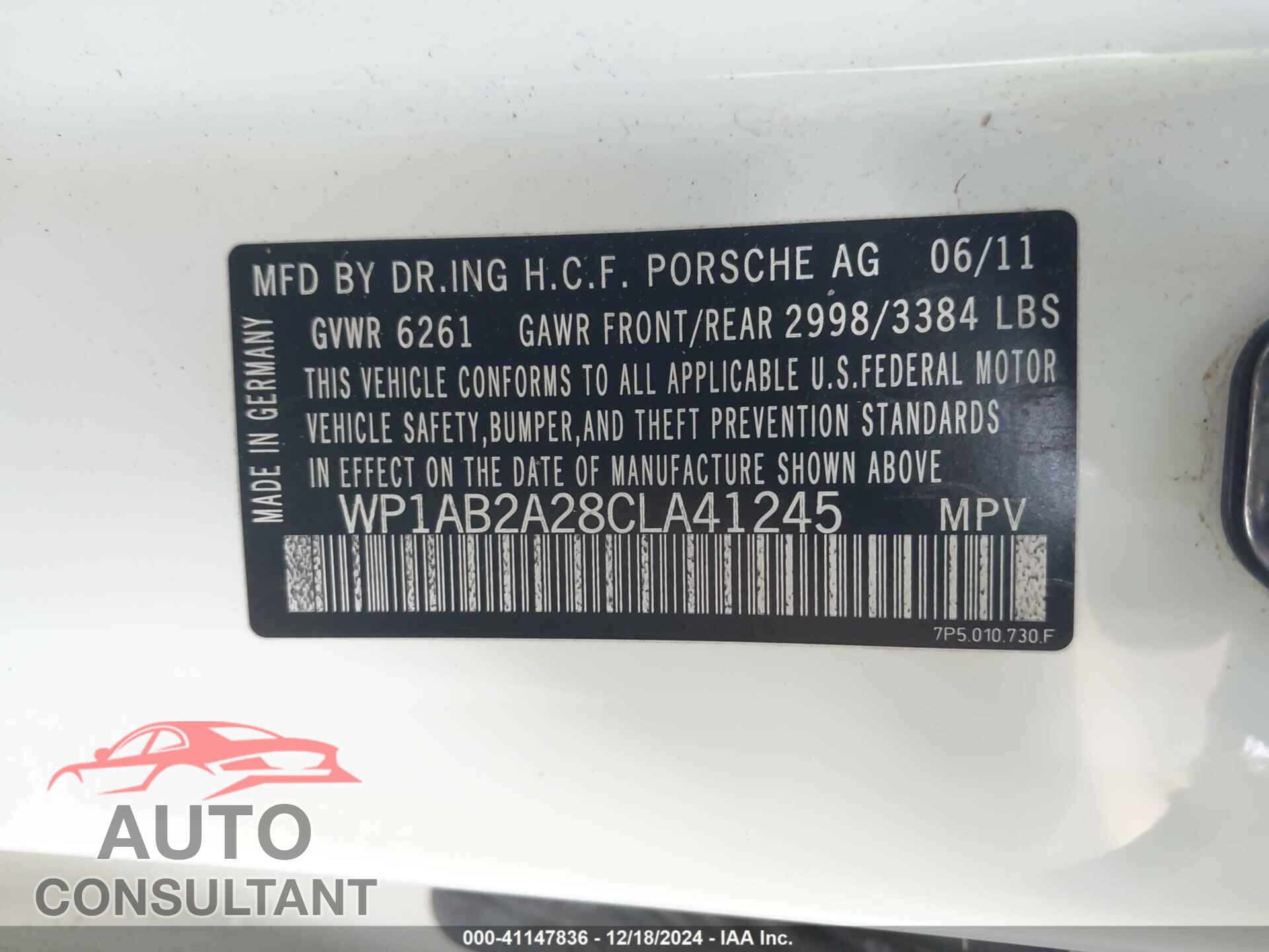 PORSCHE CAYENNE 2012 - WP1AB2A28CLA41245