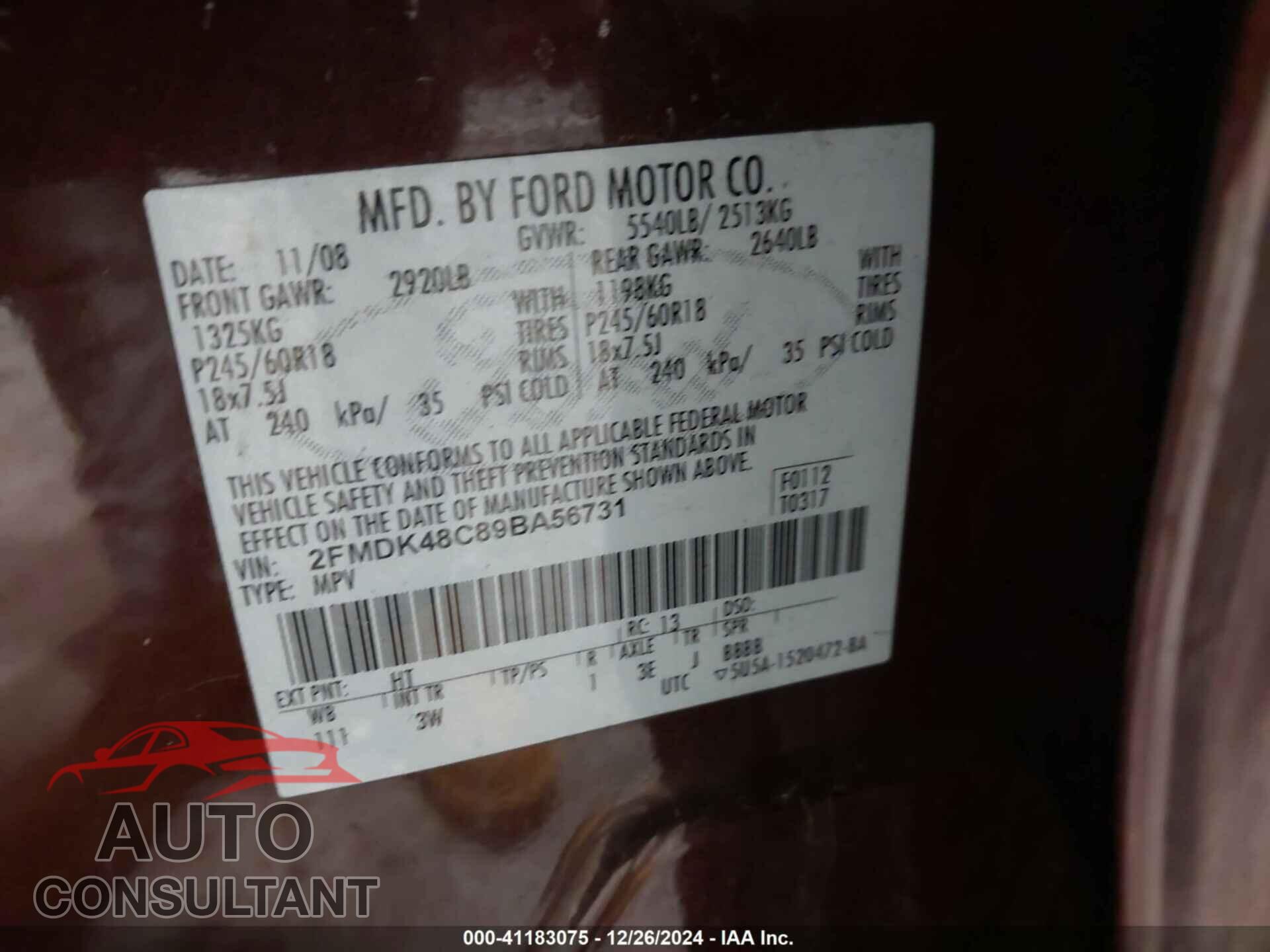 FORD EDGE 2009 - 2FMDK48C89BA56731