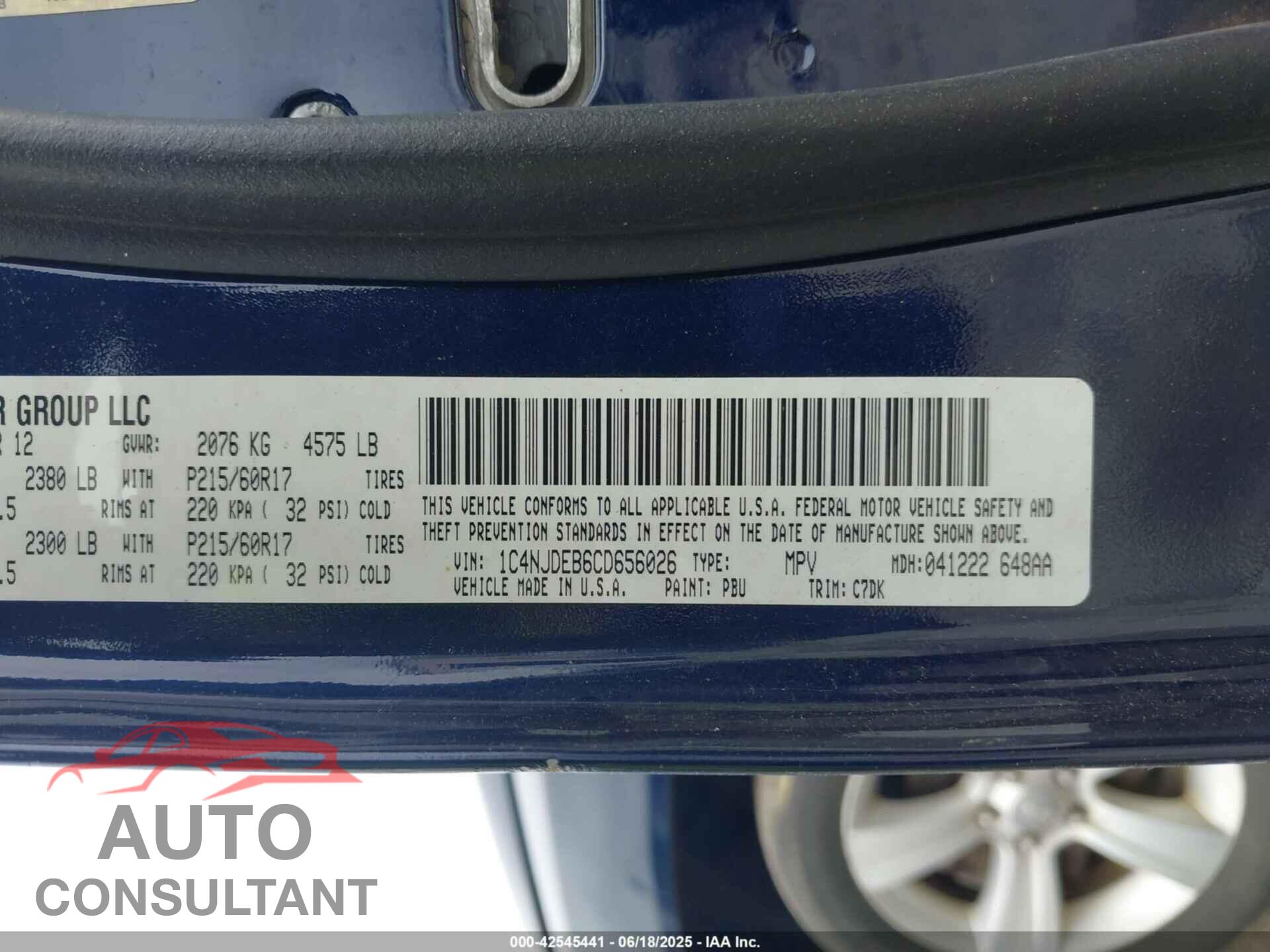 JEEP COMPASS 2012 - 1C4NJDEB6CD656026