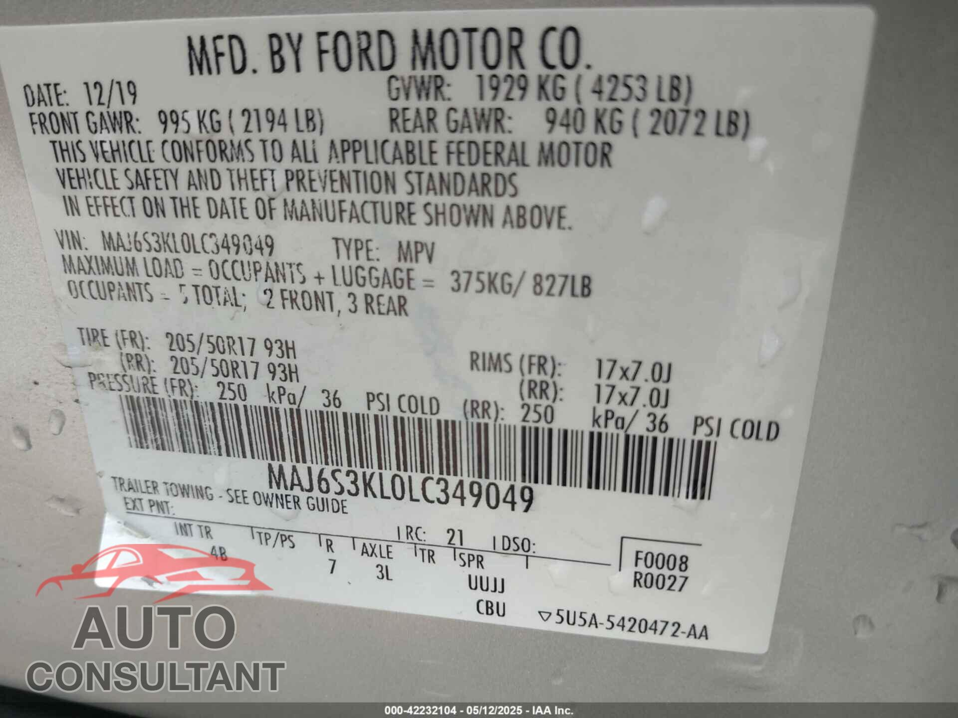 FORD ECOSPORT 2020 - MAJ6S3KL0LC349049