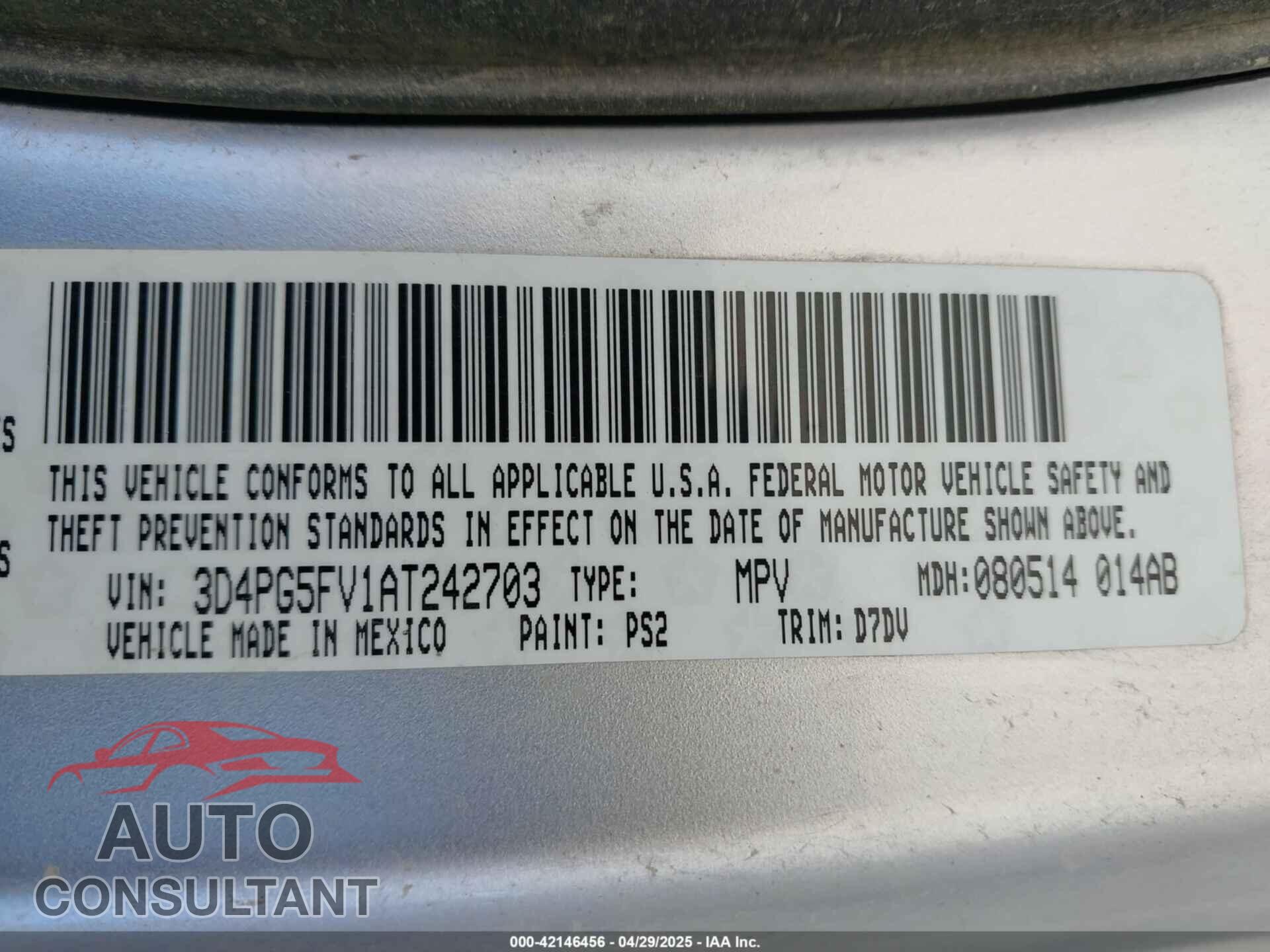 DODGE JOURNEY 2010 - 3D4PG5FV1AT242703