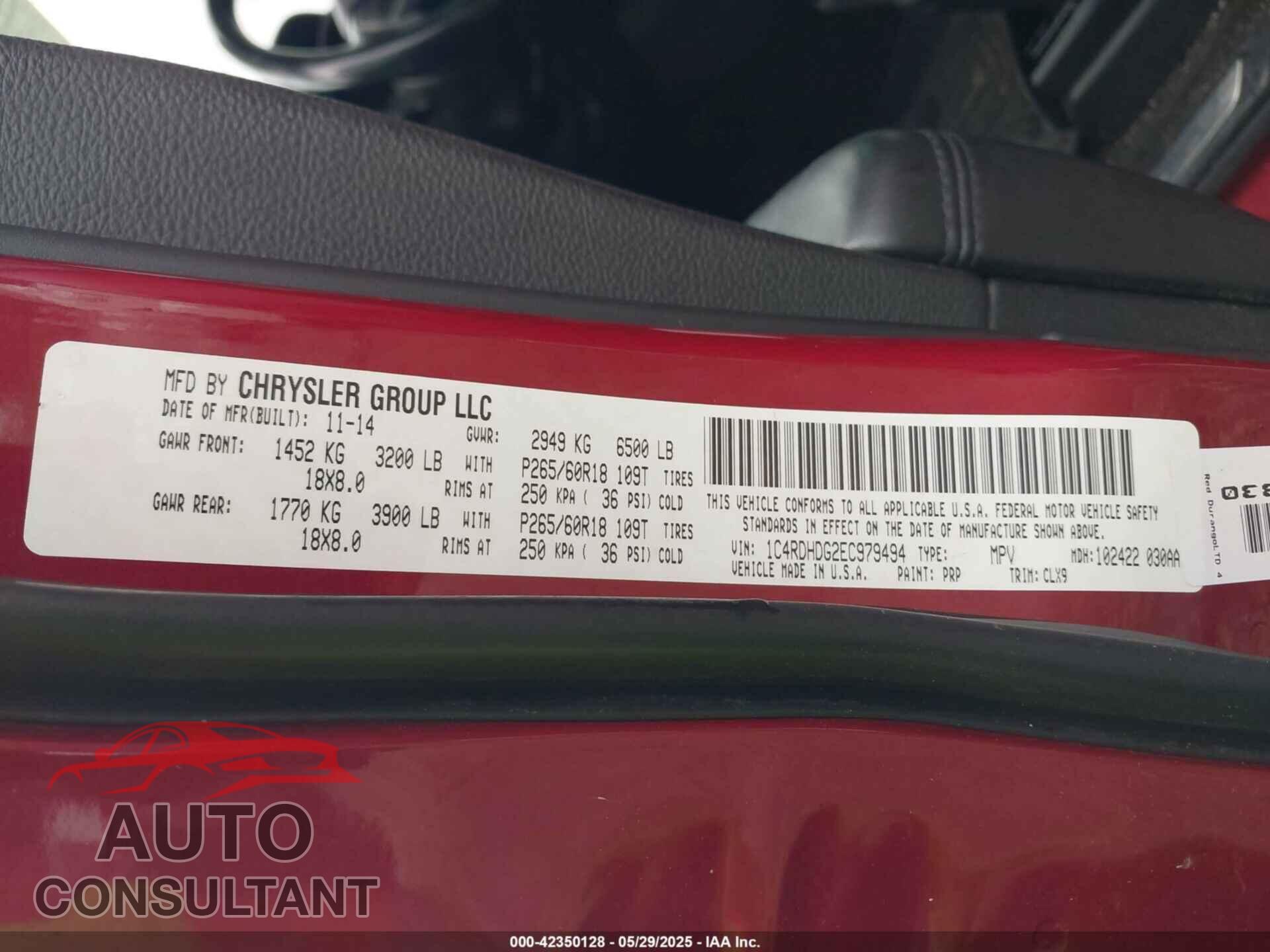 DODGE DURANGO 2014 - 1C4RDHDG2EC979494