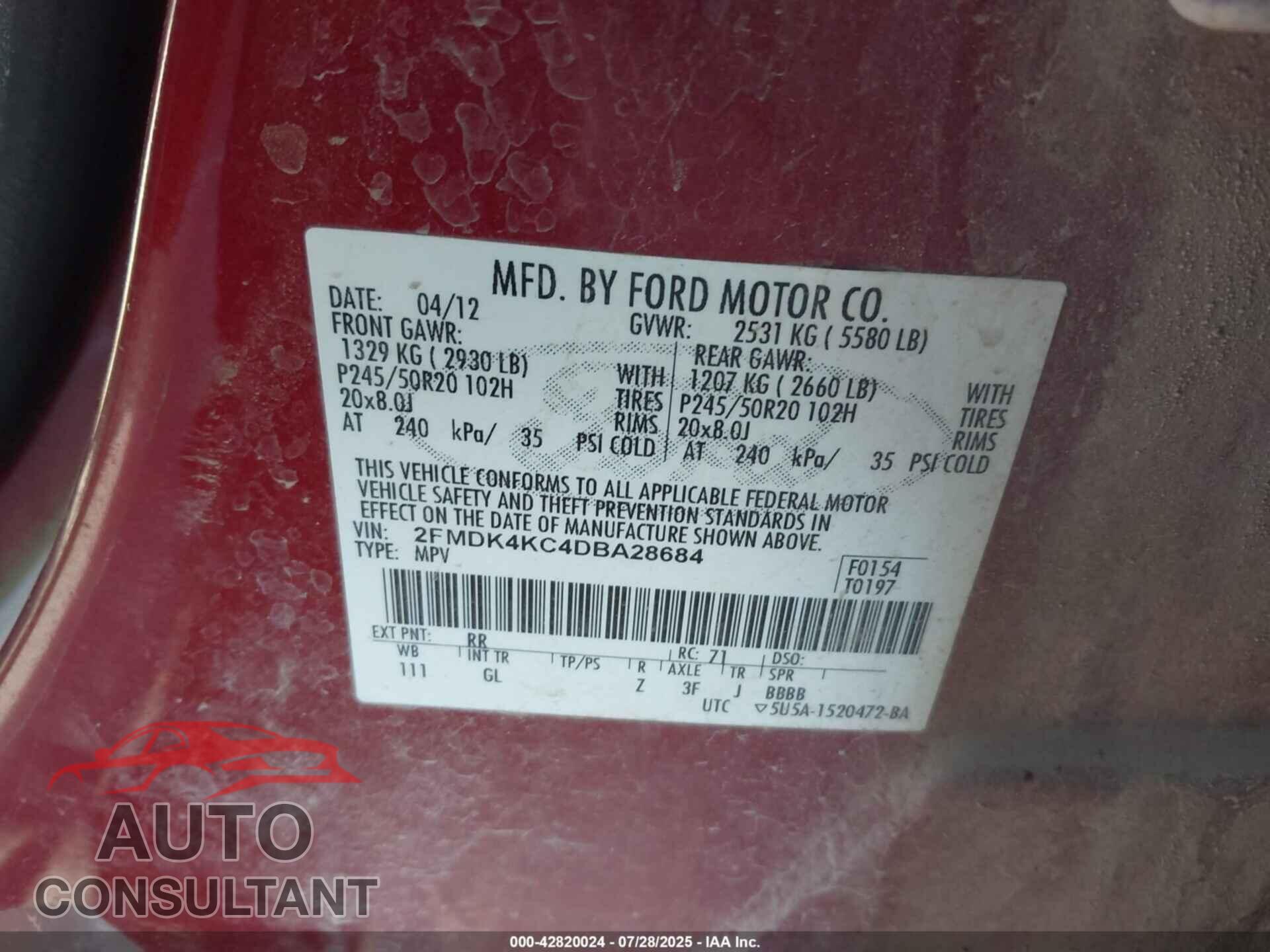 FORD EDGE 2013 - 2FMDK4KC4DBA28684