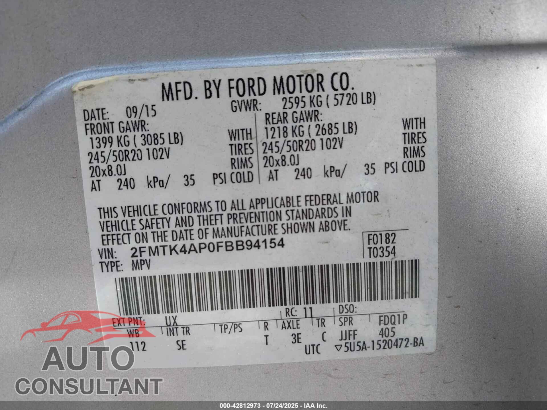 FORD EDGE 2015 - 2FMTK4AP0FBB94154