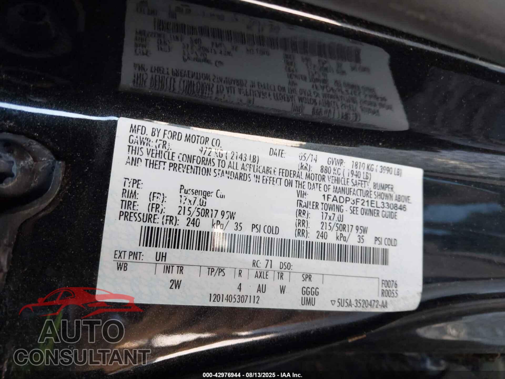 FORD FOCUS 2014 - 1FADP3F21EL330846