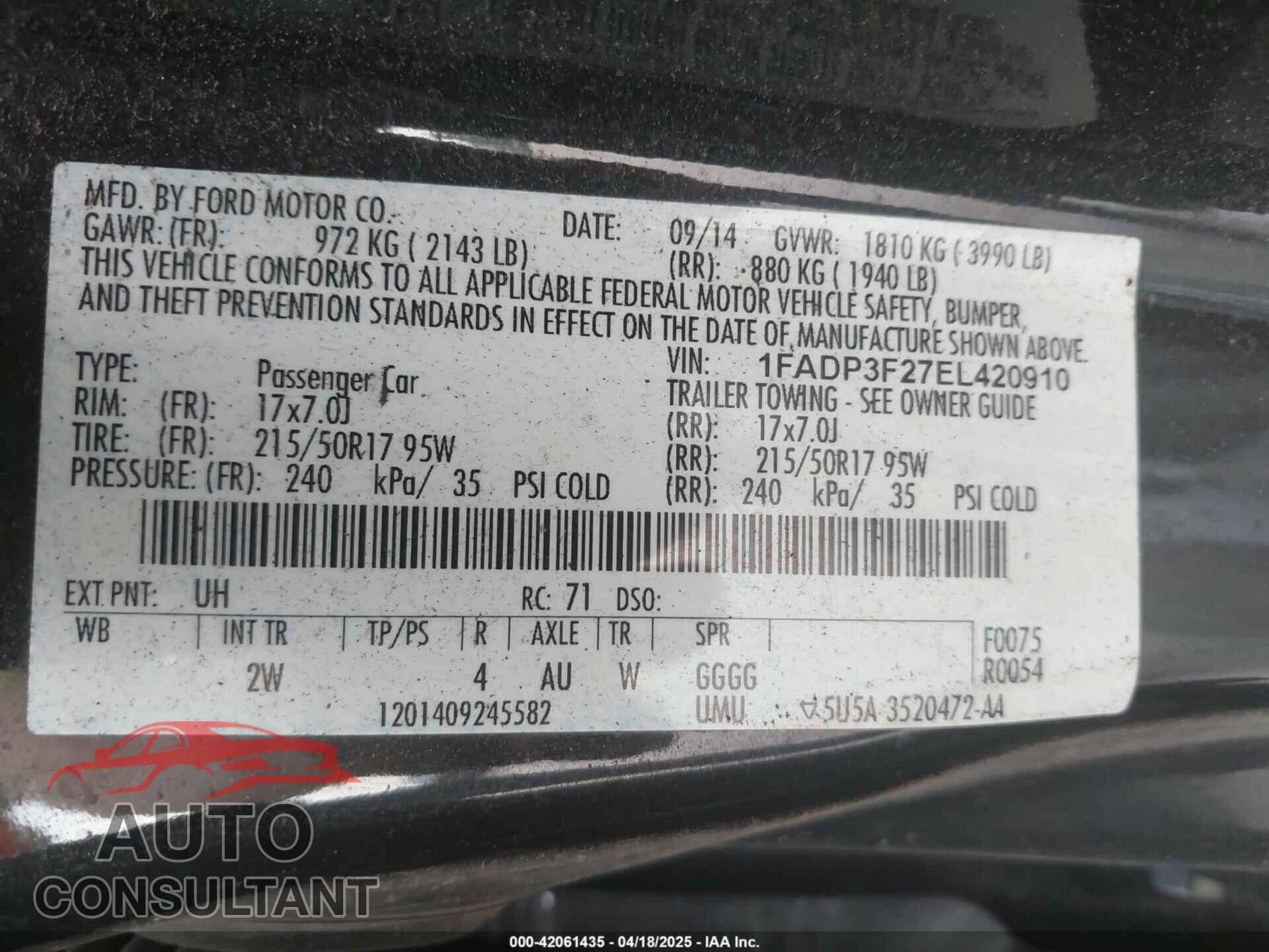 FORD FOCUS 2014 - 1FADP3F27EL420910
