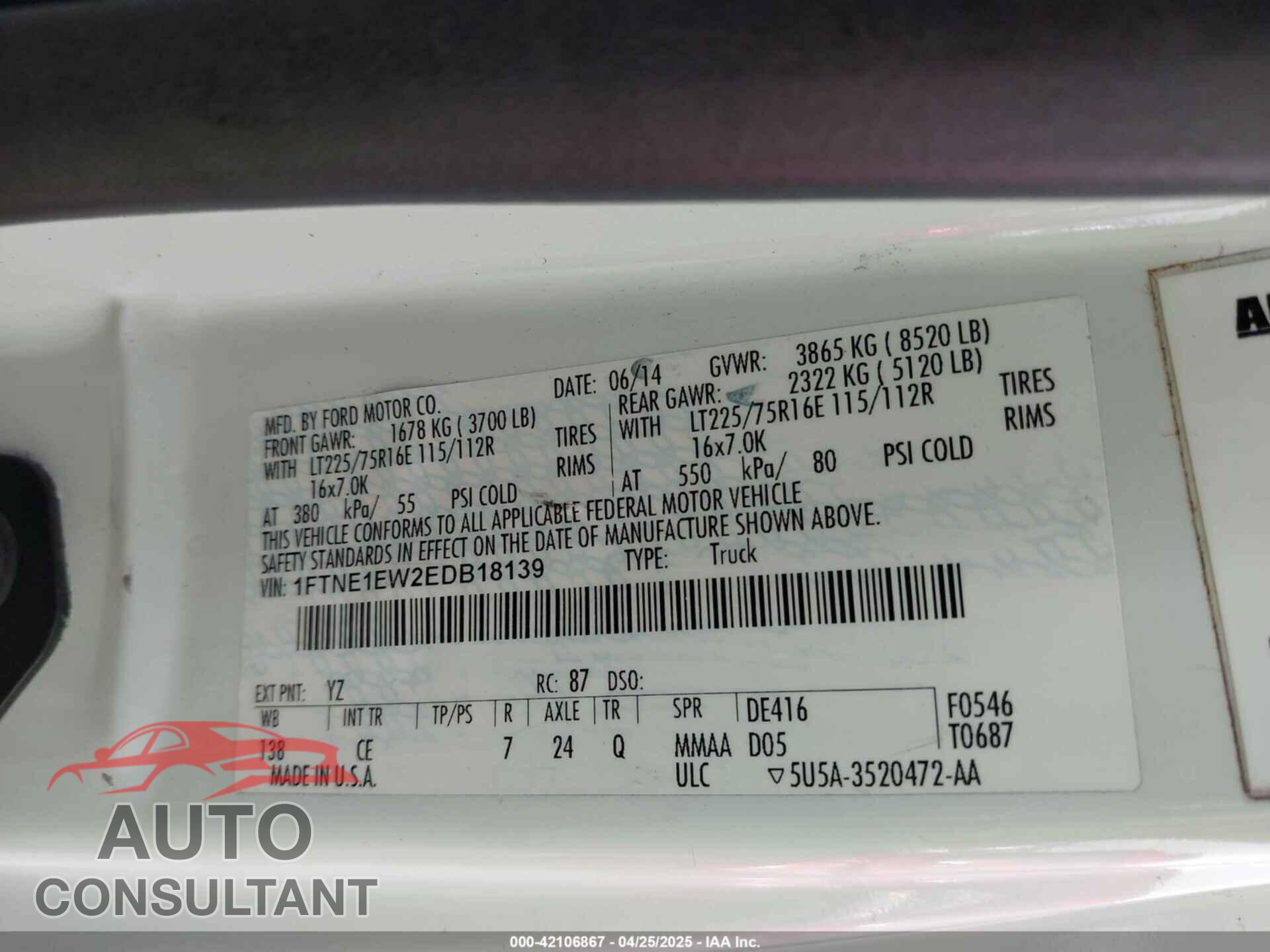 FORD E-150 2014 - 1FTNE1EW2EDB18139