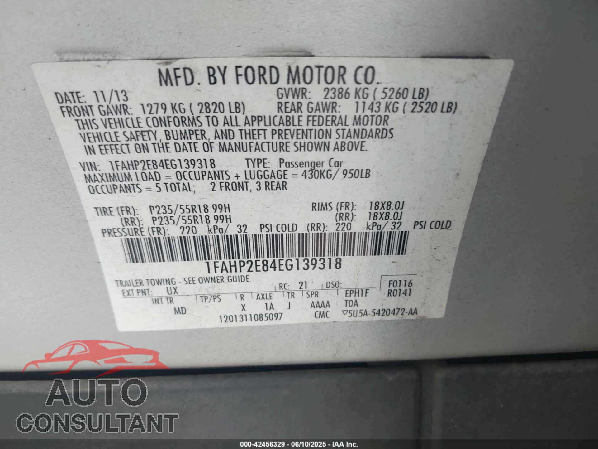 FORD TAURUS 2014 - 1FAHP2E84EG139318