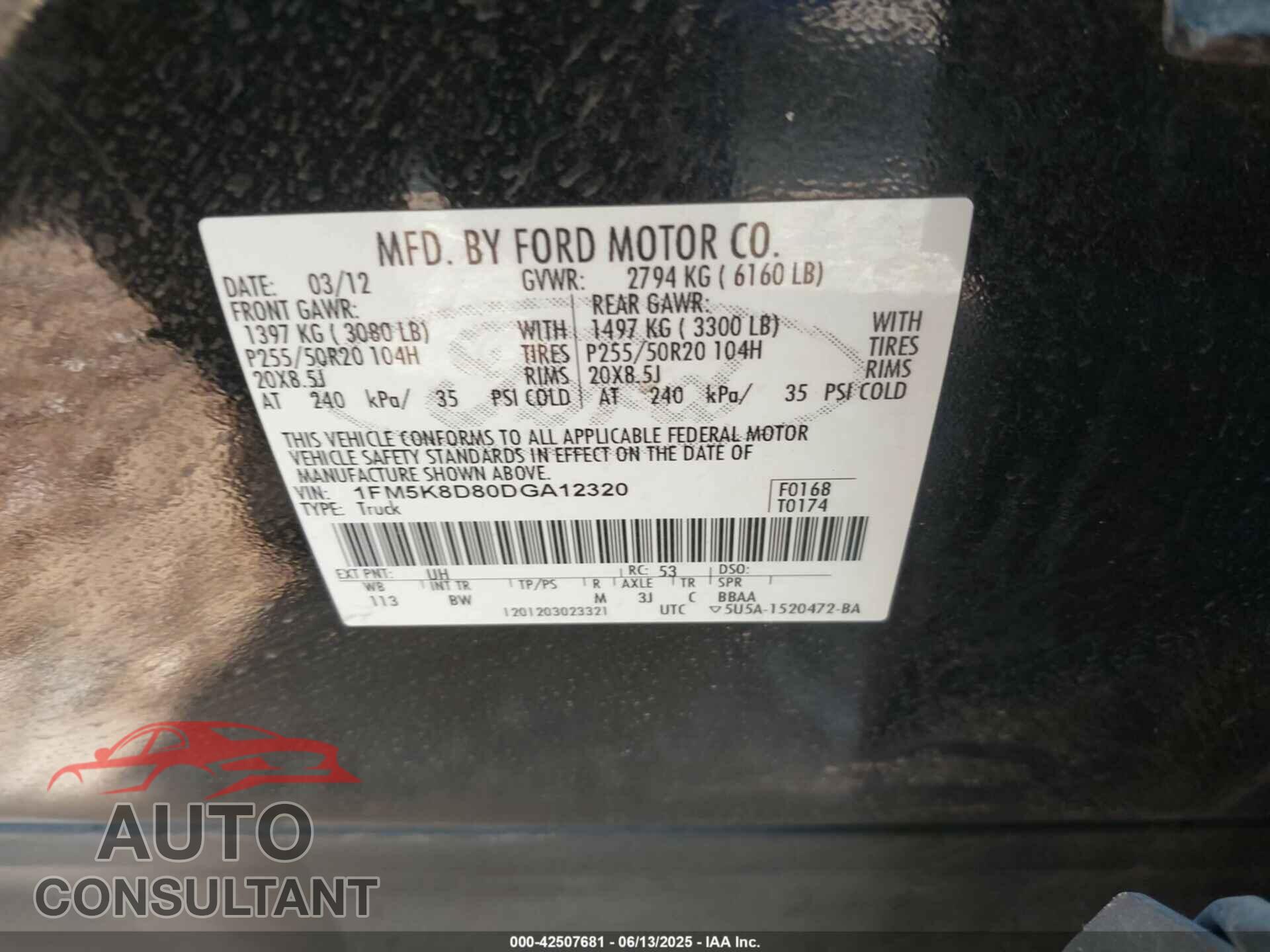 FORD EXPLORER 2013 - 1FM5K8D80DGA12320