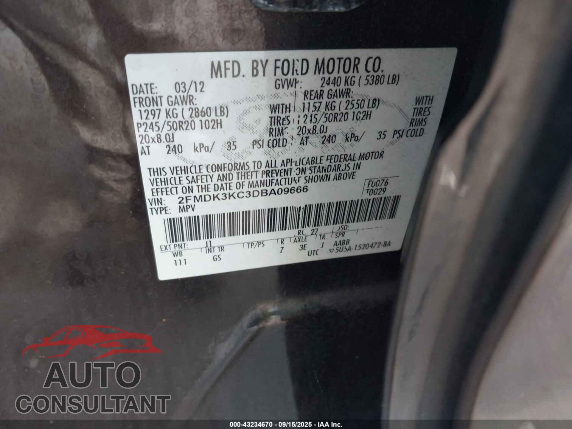 FORD EDGE 2013 - 2FMDK3KC3DBA09666