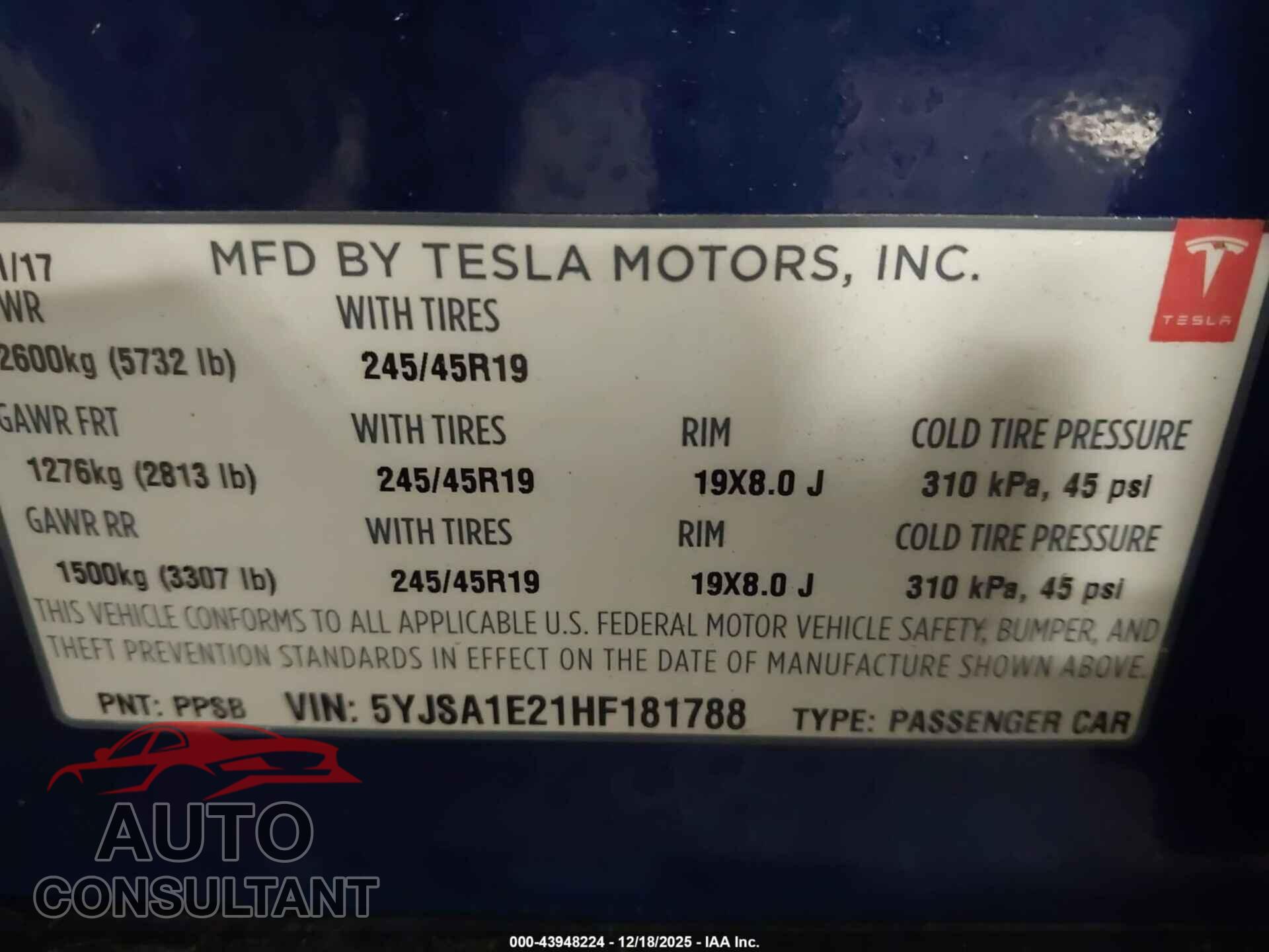 TESLA MODEL S 2017 - 5YJSA1E21HF181788