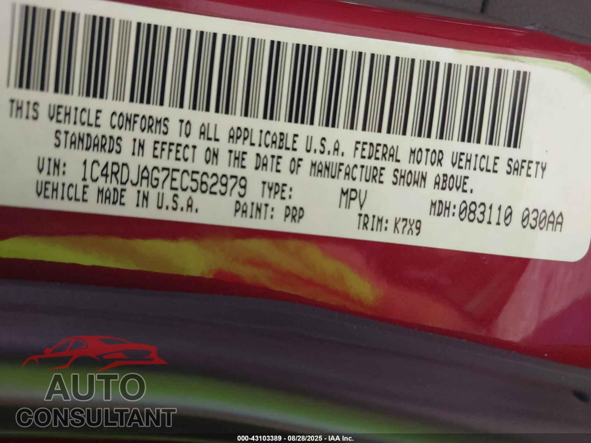 DODGE DURANGO 2014 - 1C4RDJAG7EC562979