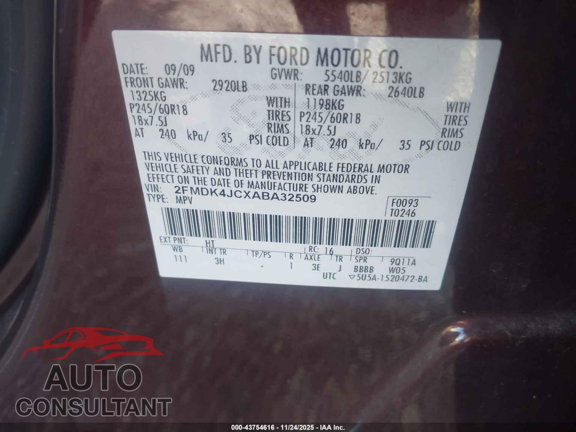 FORD EDGE 2010 - 2FMDK4JCXABA32509