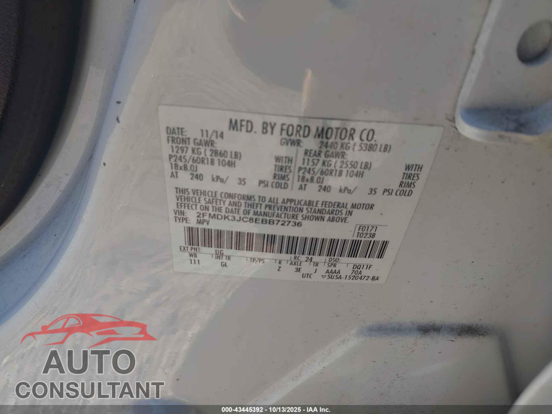FORD EDGE 2014 - 2FMDK3JC8EBB72736