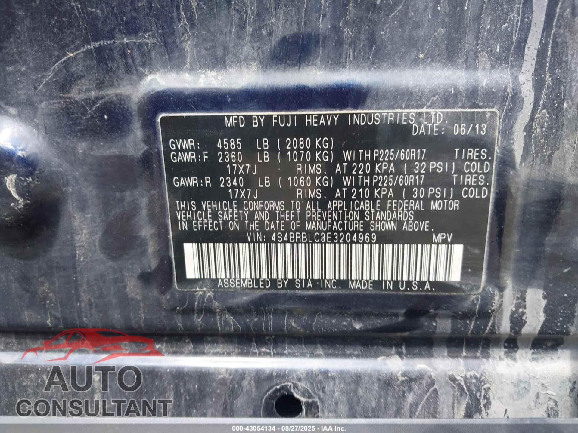 SUBARU OUTBACK 2014 - 4S4BRBLC3E3204969