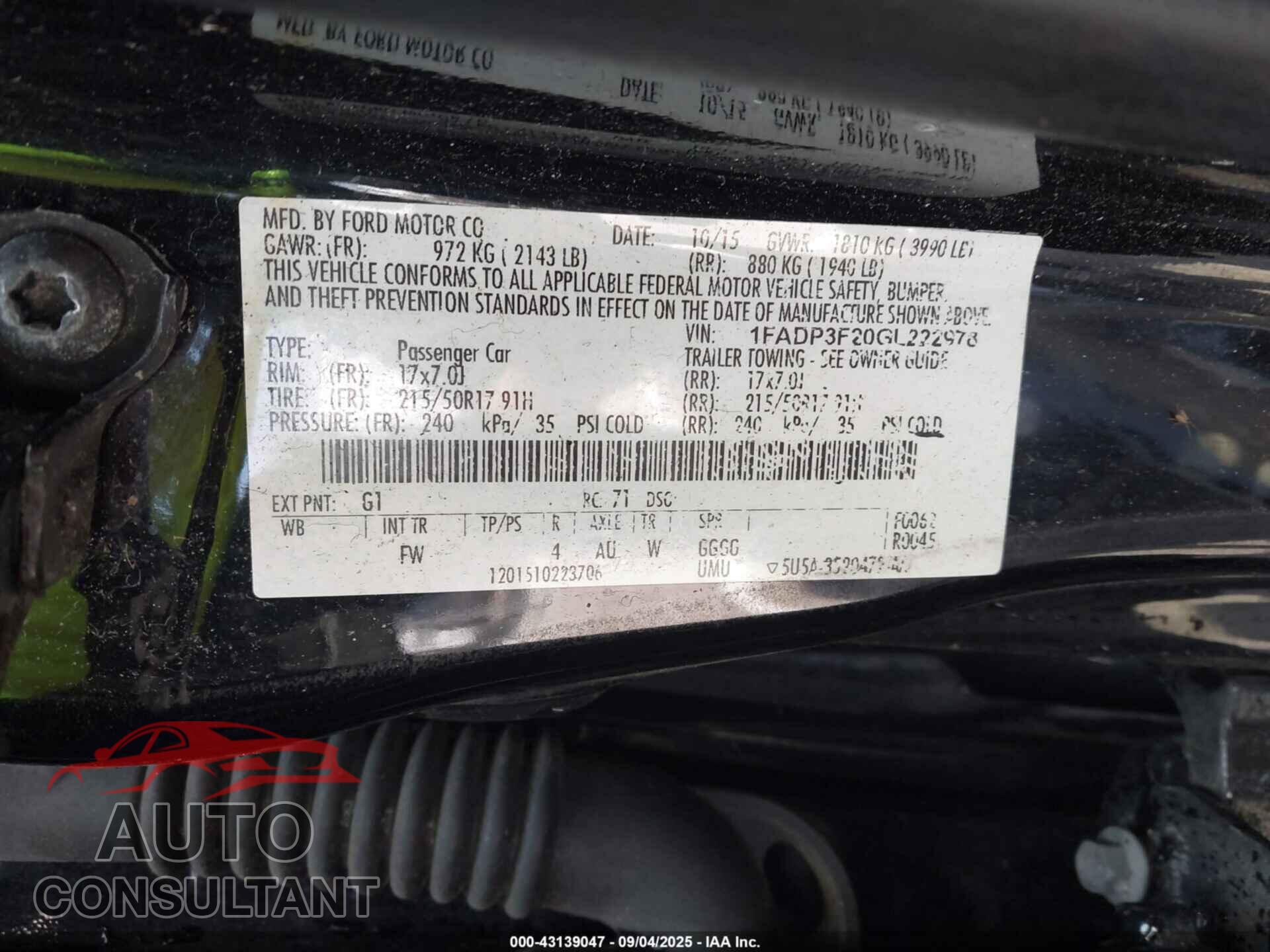 FORD FOCUS 2016 - 1FADP3F20GL222978