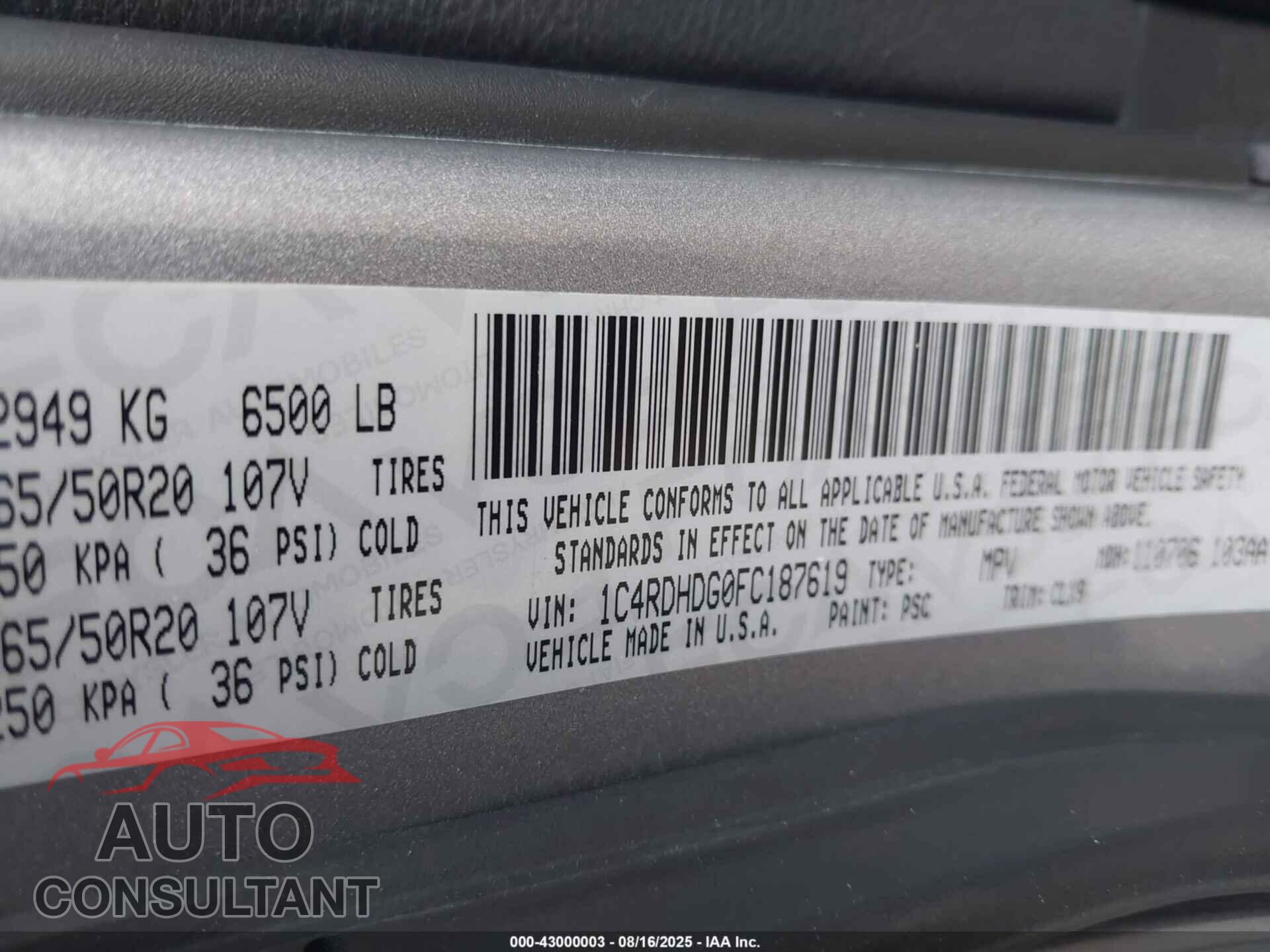 DODGE DURANGO 2015 - 1C4RDHDG0FC187619
