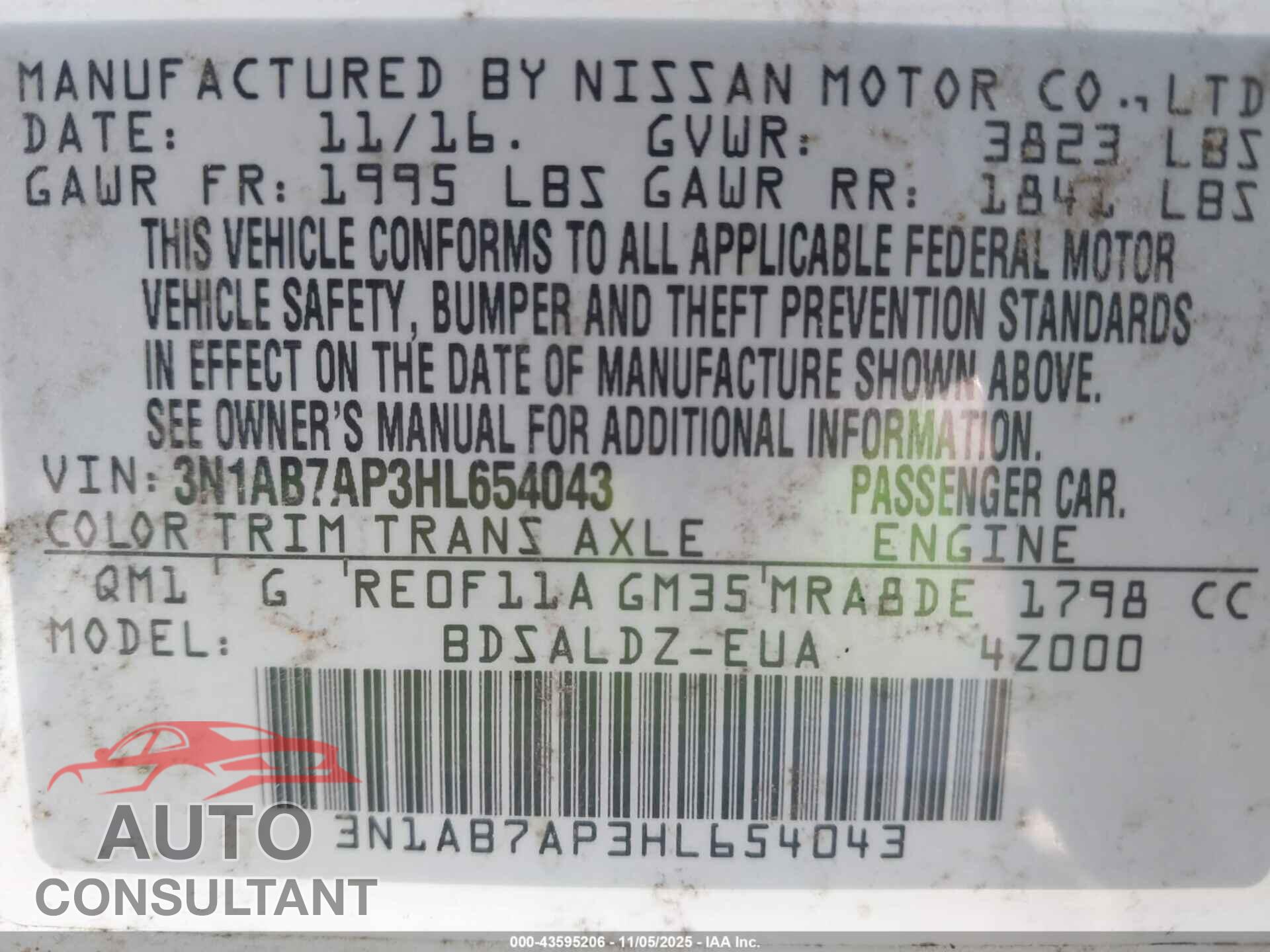 NISSAN SENTRA 2017 - 3N1AB7AP3HL654043