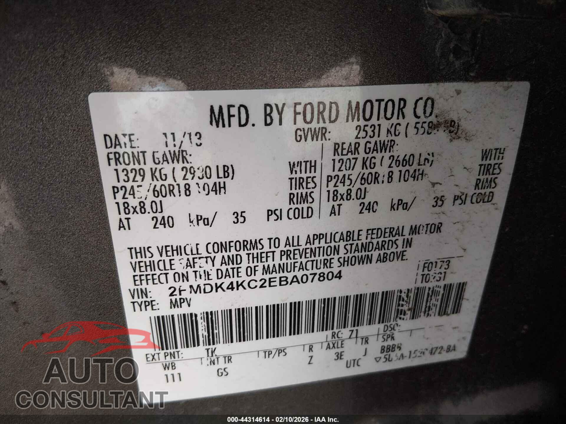 FORD EDGE 2014 - 2FMDK4KC2EBA07804