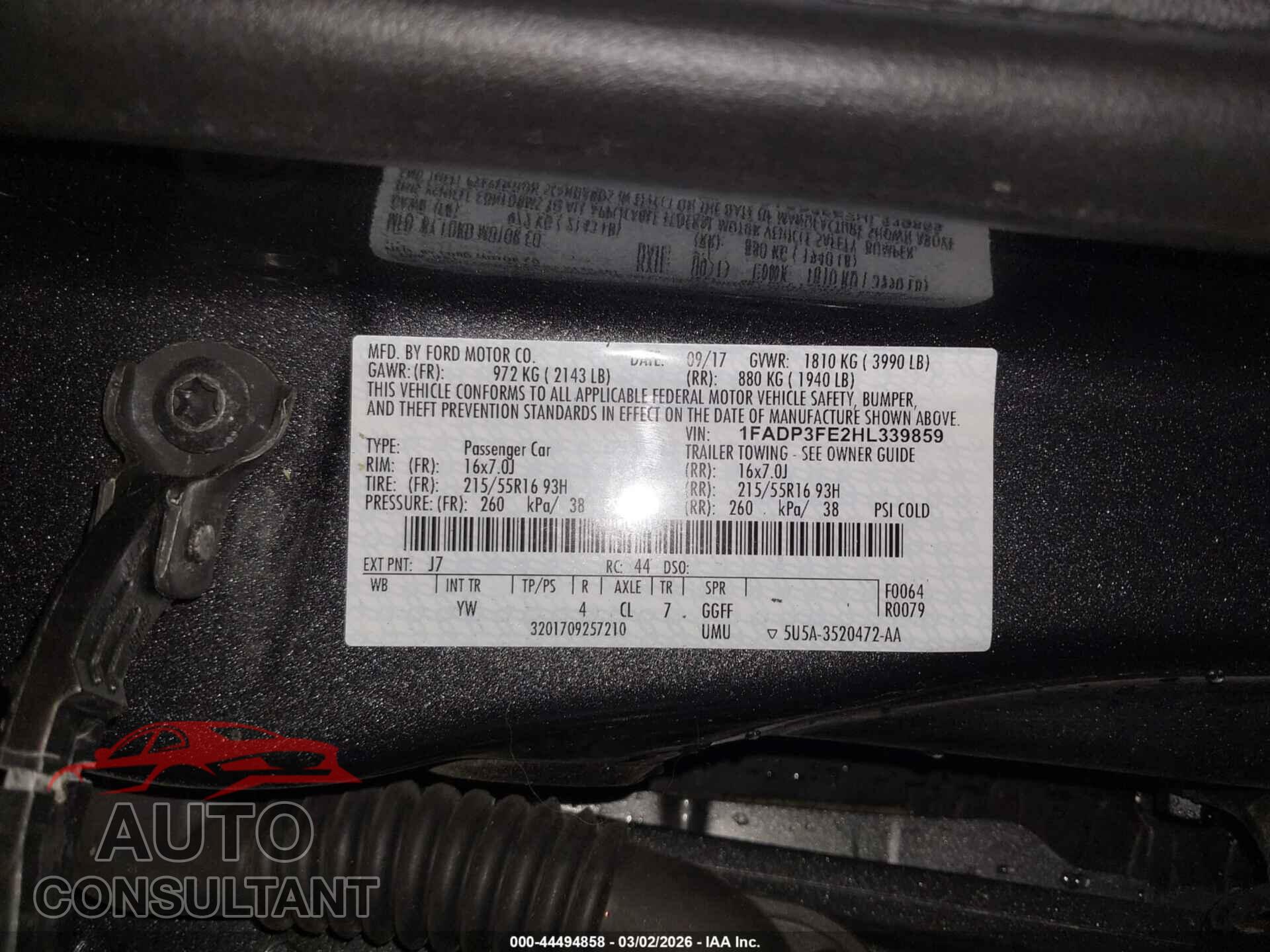 FORD FOCUS 2017 - 1FADP3FE2HL339859