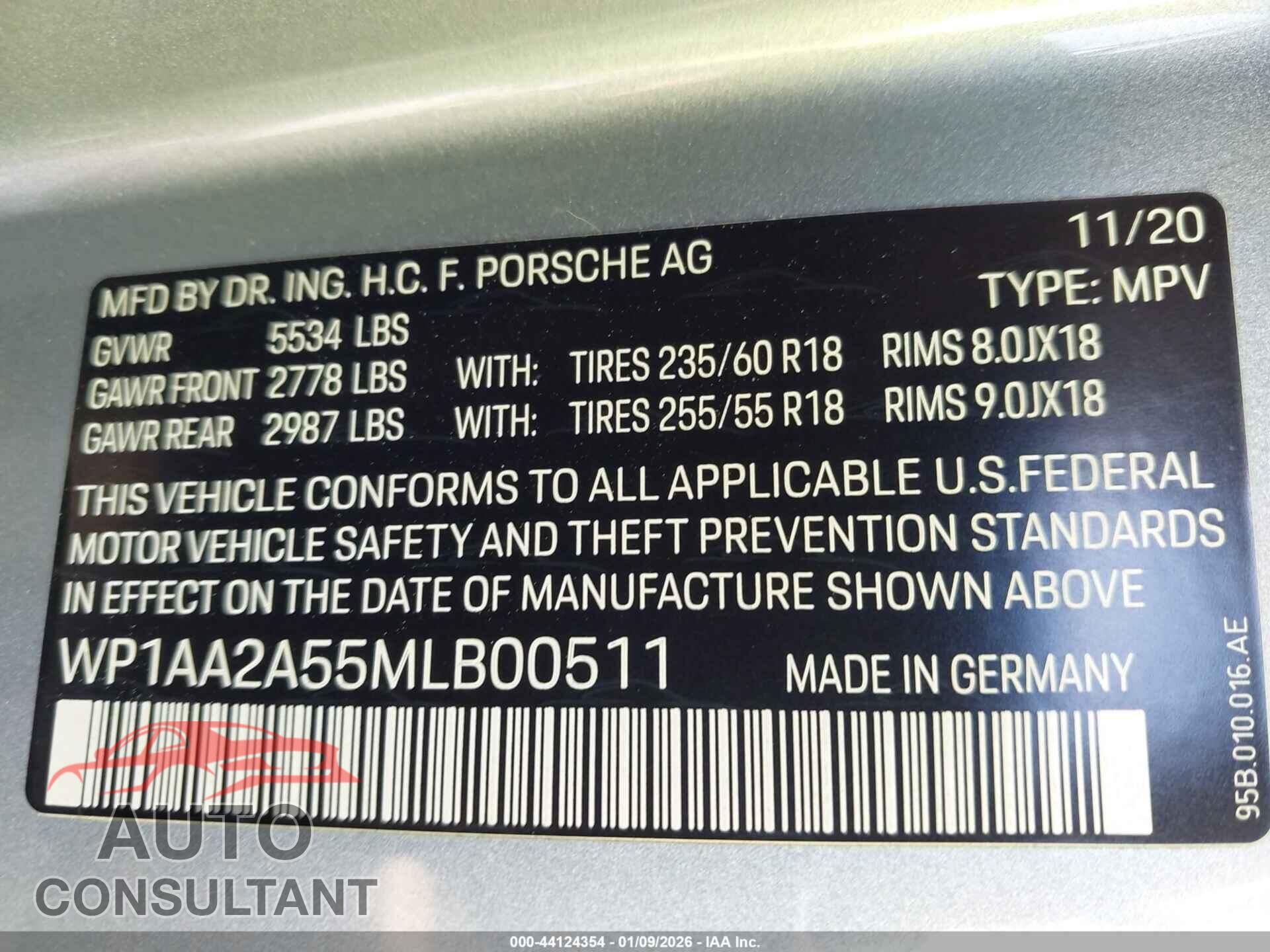 PORSCHE MACAN 2021 - WP1AA2A55MLB00511