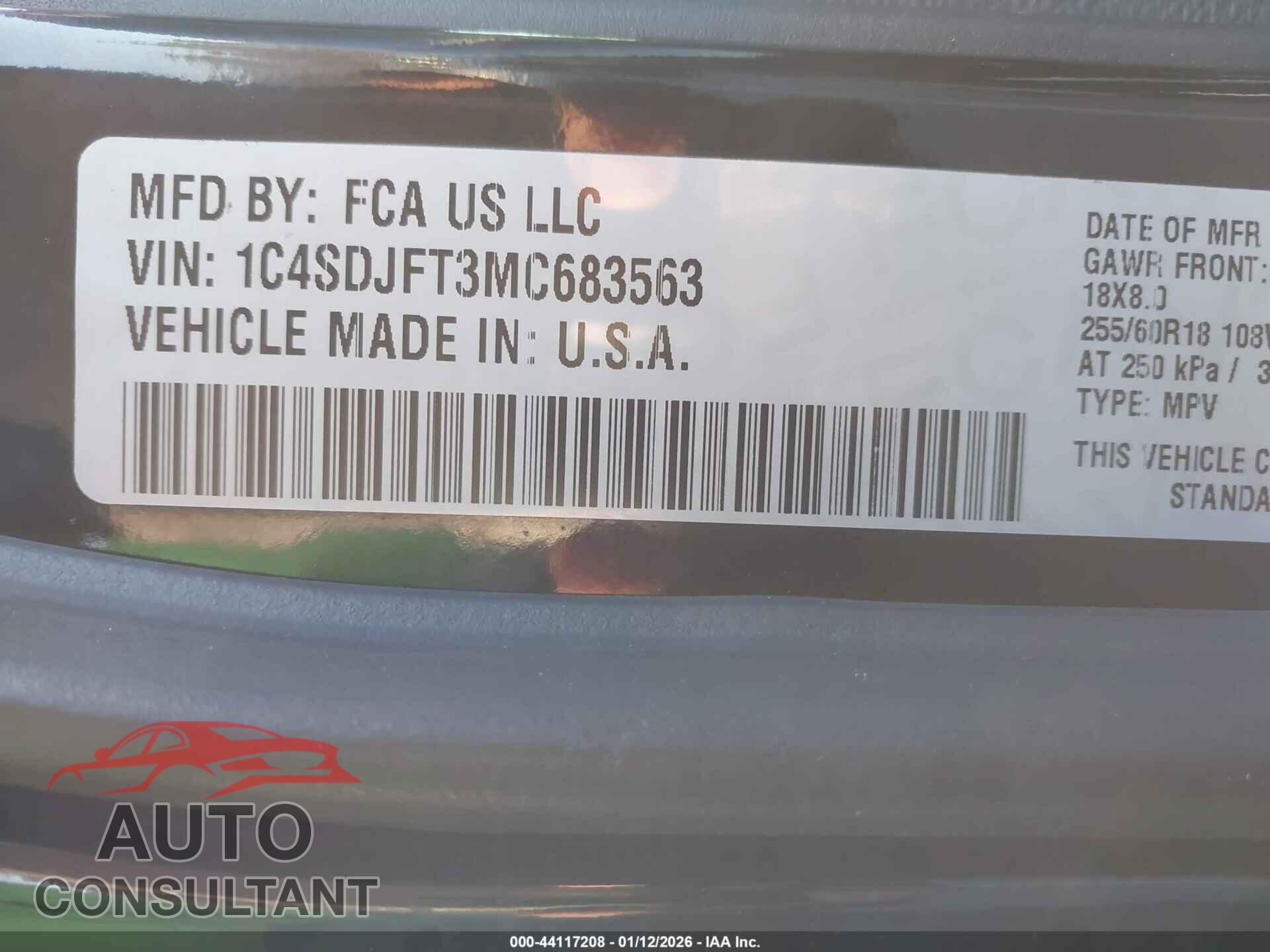 DODGE DURANGO 2021 - 1C4SDJFT3MC683563