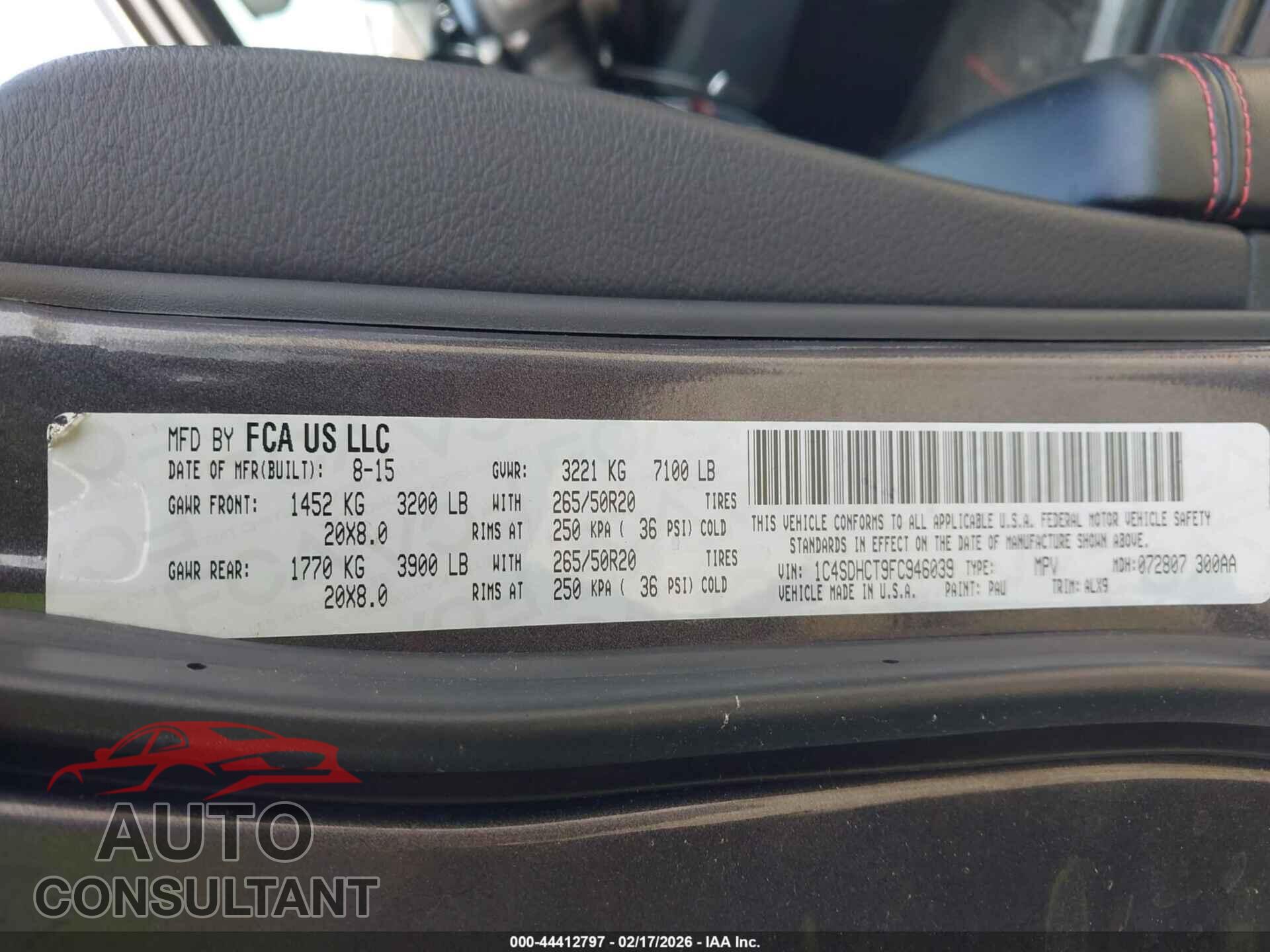 DODGE DURANGO 2015 - 1C4SDHCT9FC946039