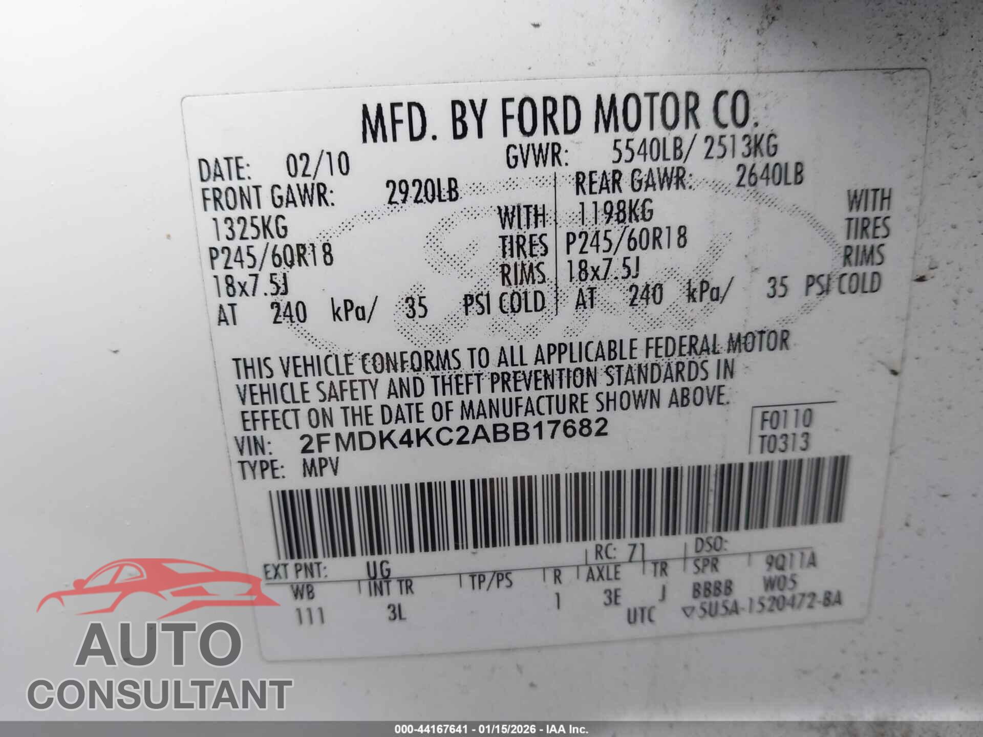 FORD EDGE 2010 - 2FMDK4KC2ABB17682