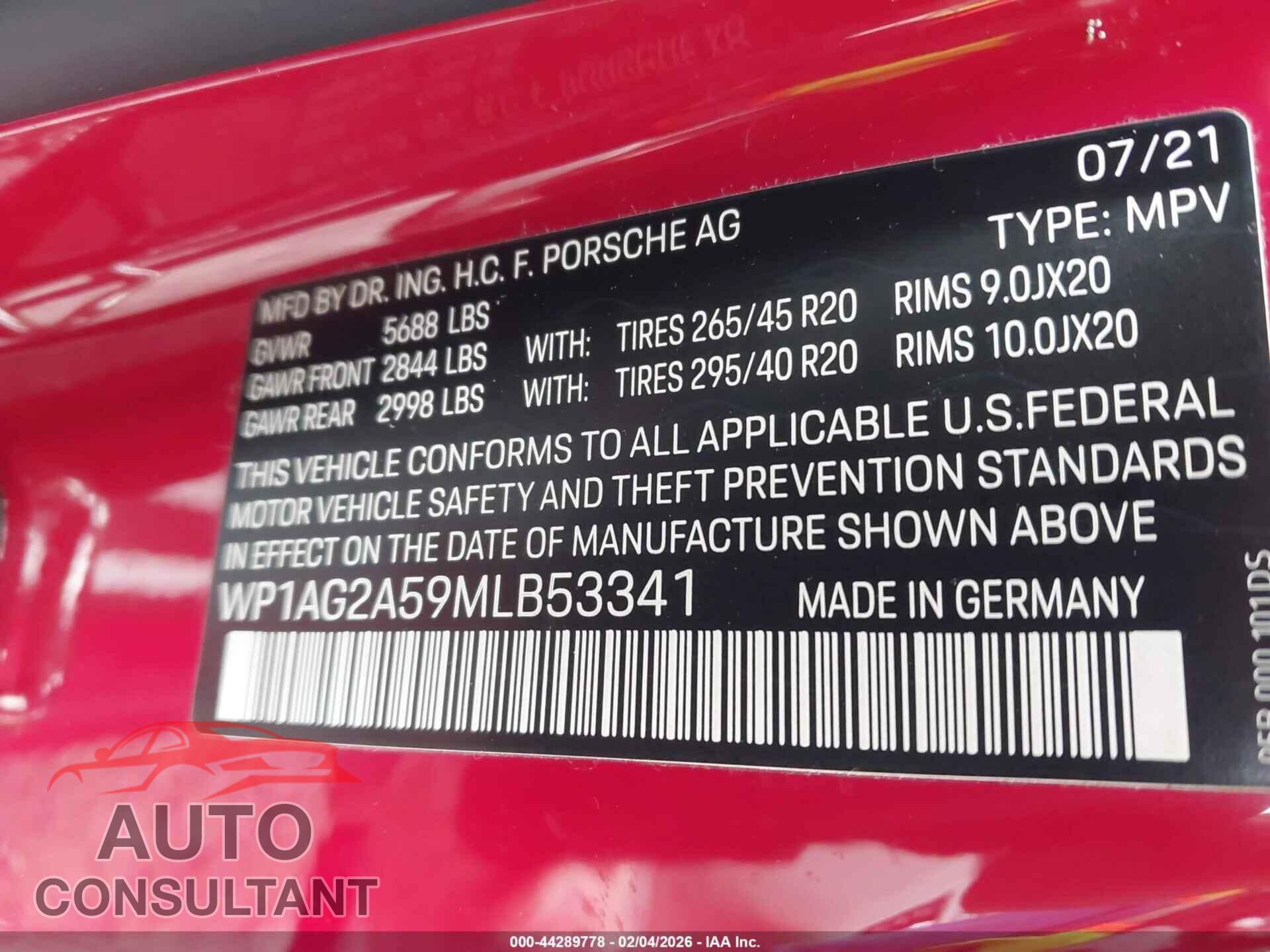 PORSCHE MACAN 2021 - WP1AG2A59MLB53341