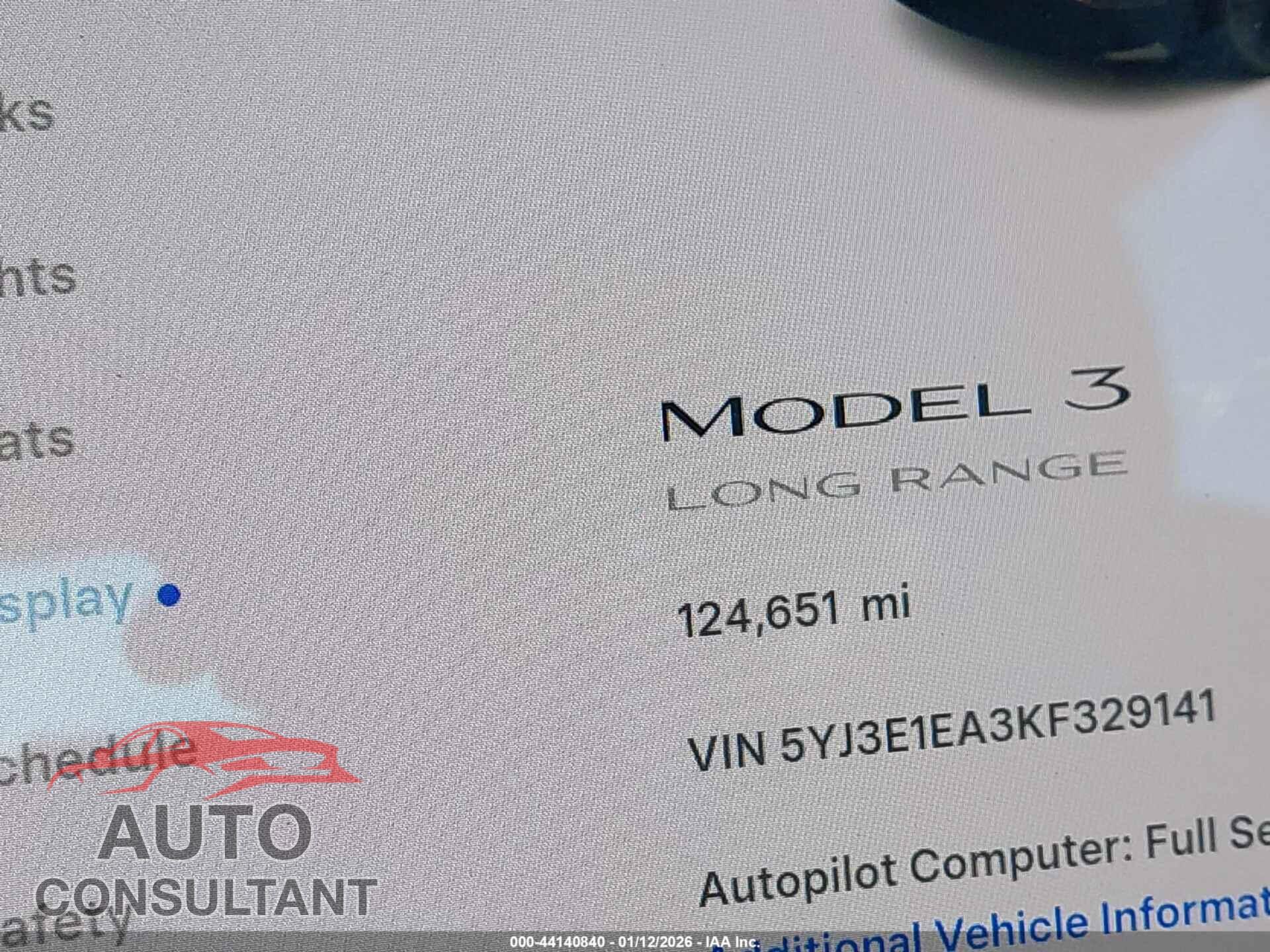 TESLA MODEL 3 2019 - 5YJ3E1EA3KF329141