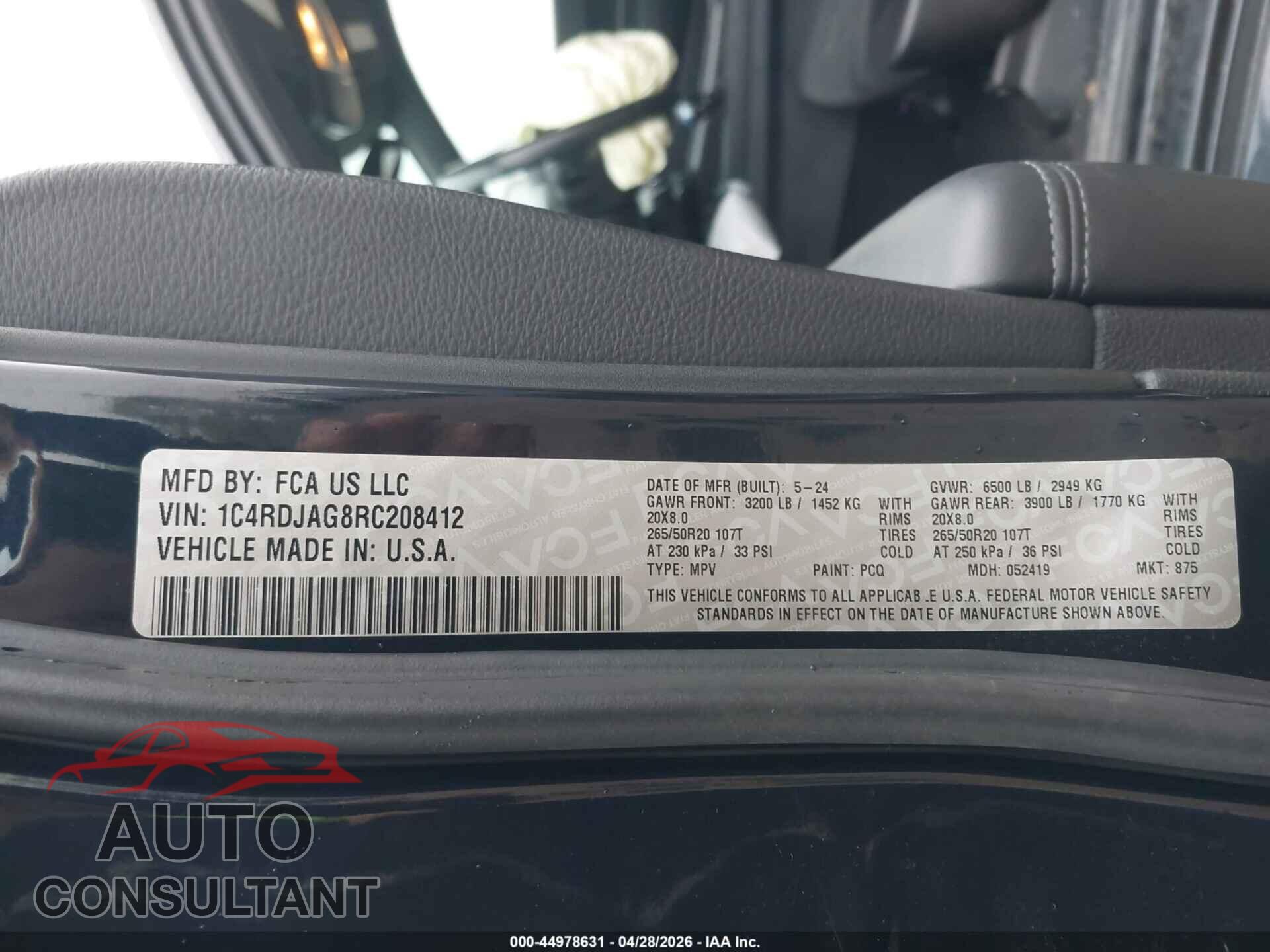 DODGE DURANGO 2024 - 1C4RDJAG8RC208412