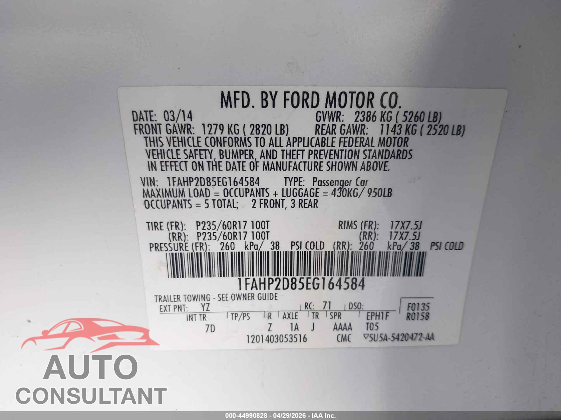 FORD TAURUS 2014 - 1FAHP2D85EG164584