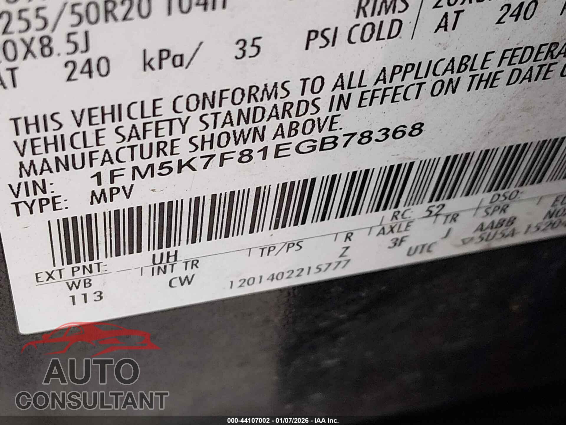FORD EXPLORER 2014 - 1FM5K7F81EGB78368