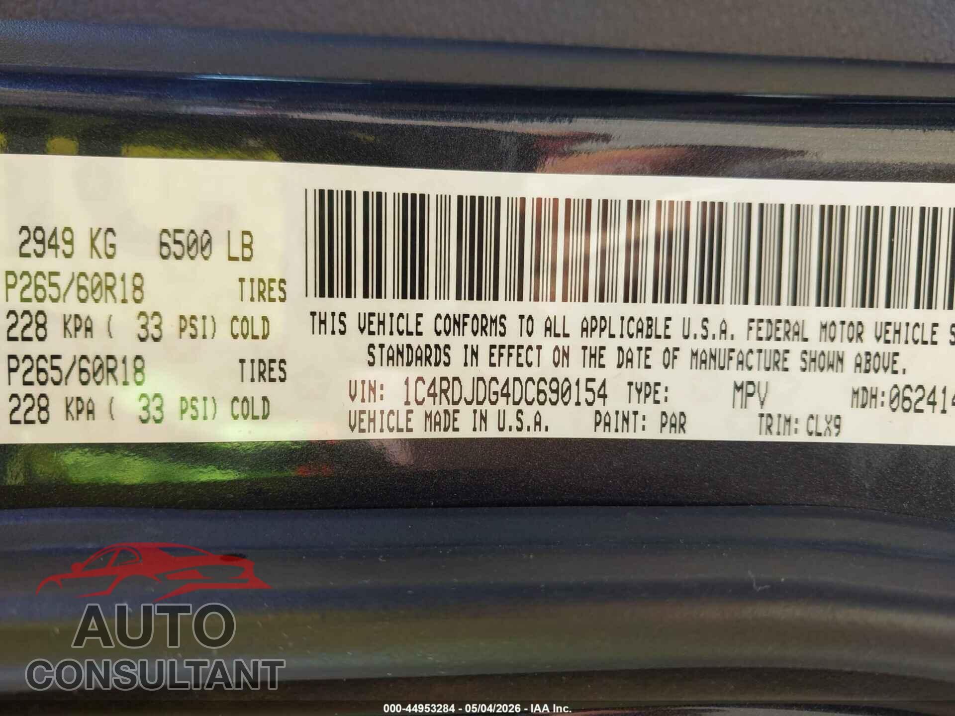 DODGE DURANGO 2013 - 1C4RDJDG4DC690154