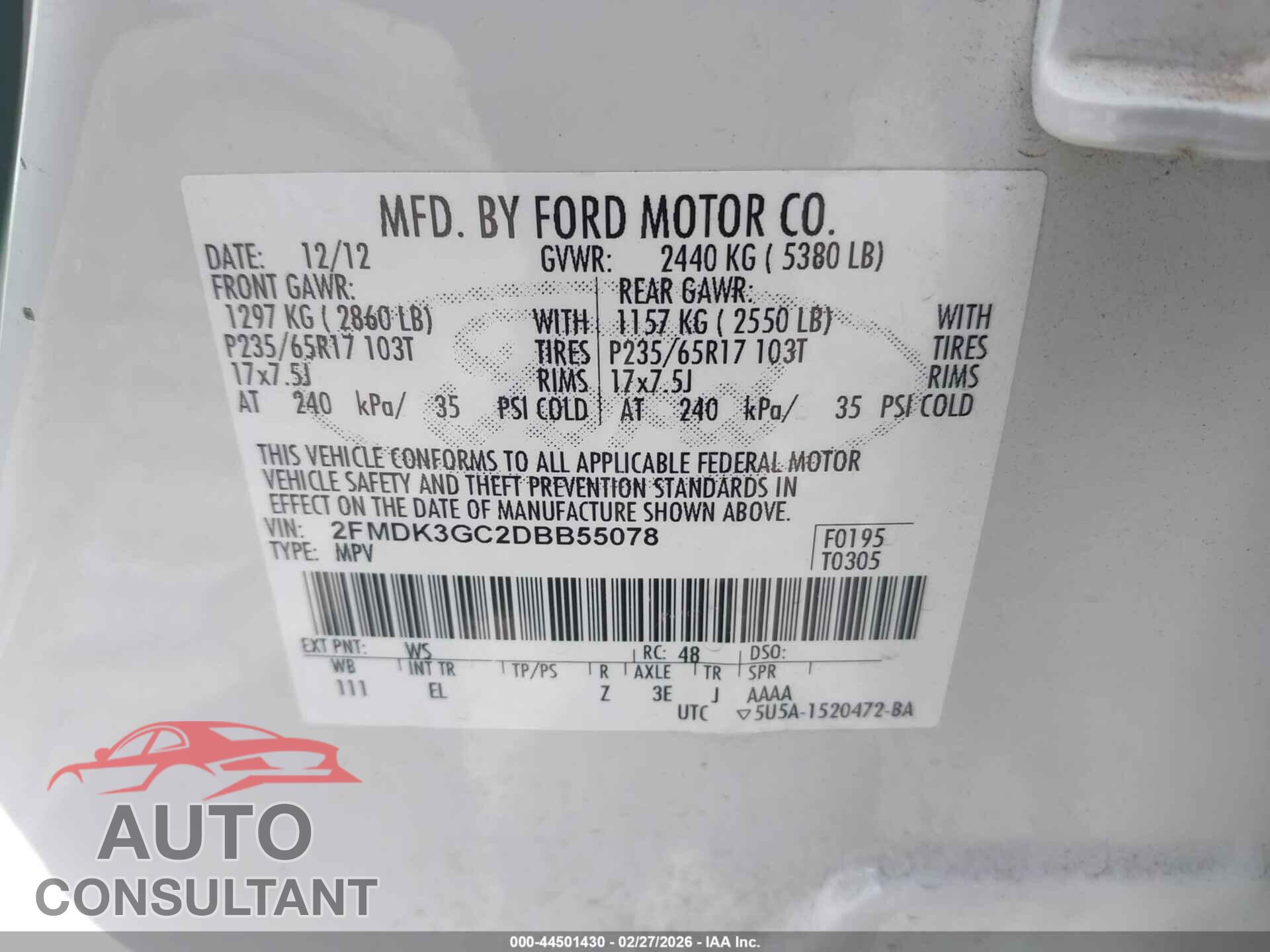 FORD EDGE 2013 - 2FMDK3GC2DBB55078