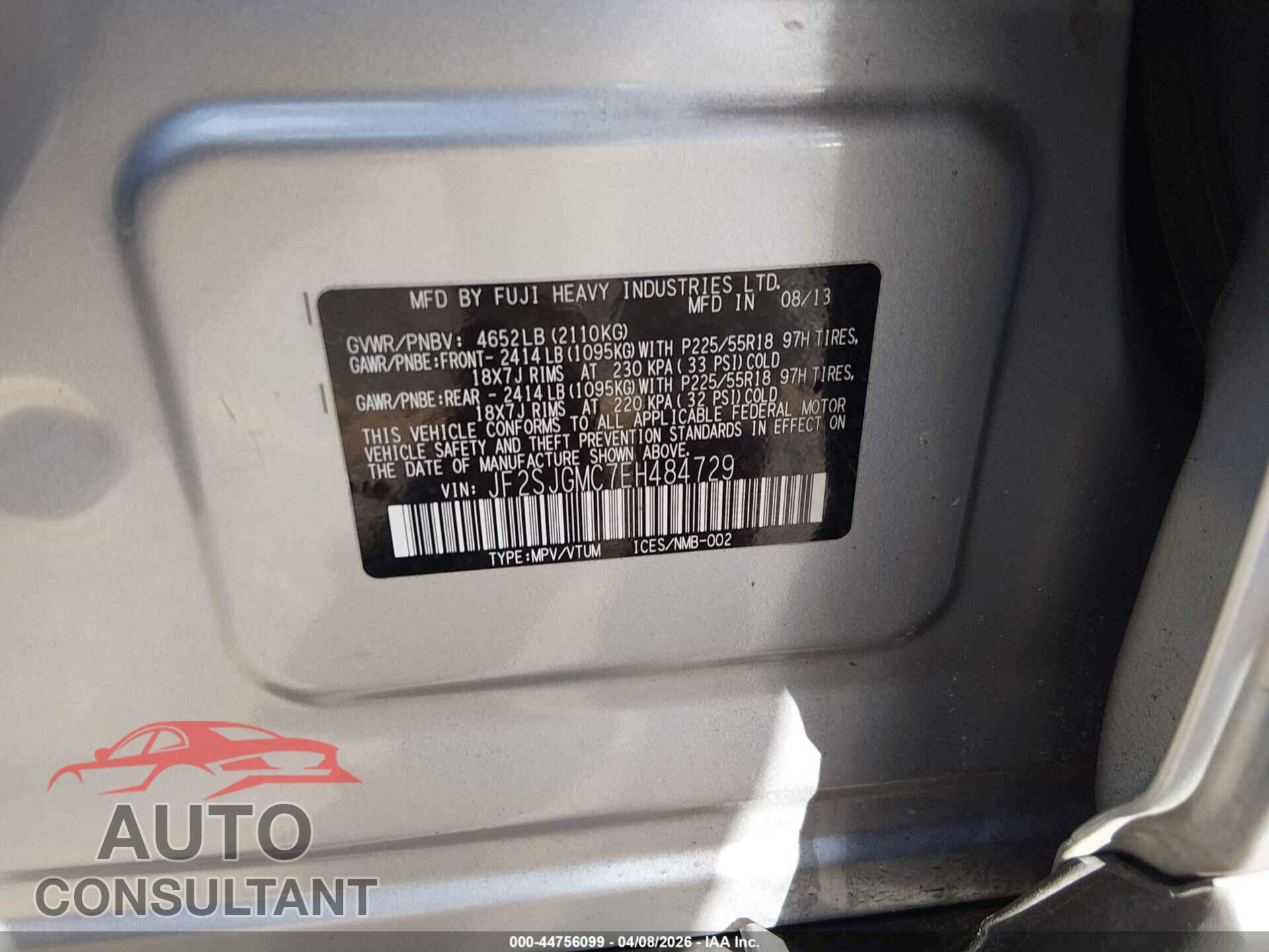 SUBARU FORESTER 2014 - JF2SJGMC7EH484729